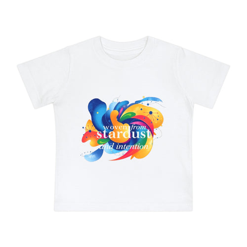 Baby T-Shirt — "Woven from Stardust and Intention" Colorful Cosmic Graphic