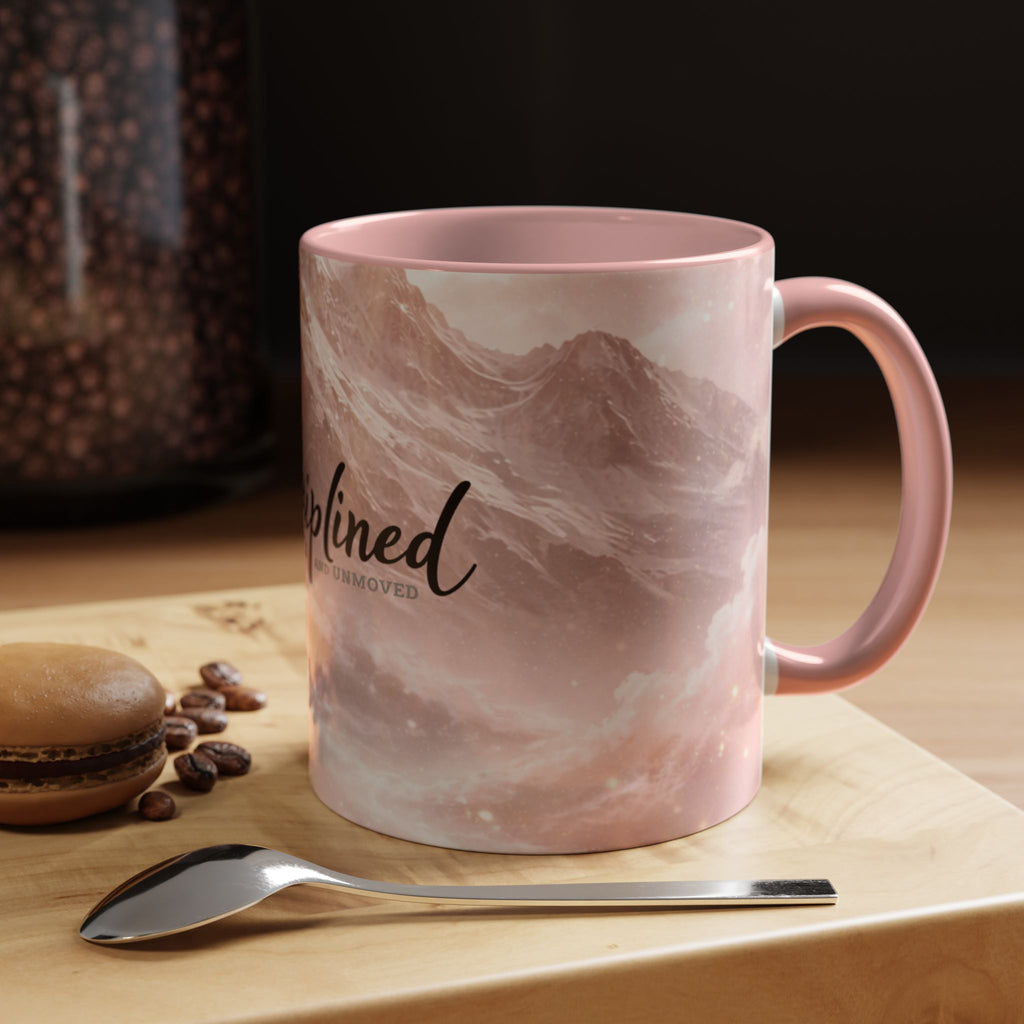 Disciplined Accent Coffee Mug — 'Disciplined: Grounded and Unmoved' Inspirational Pink Marble Ceramic Mug