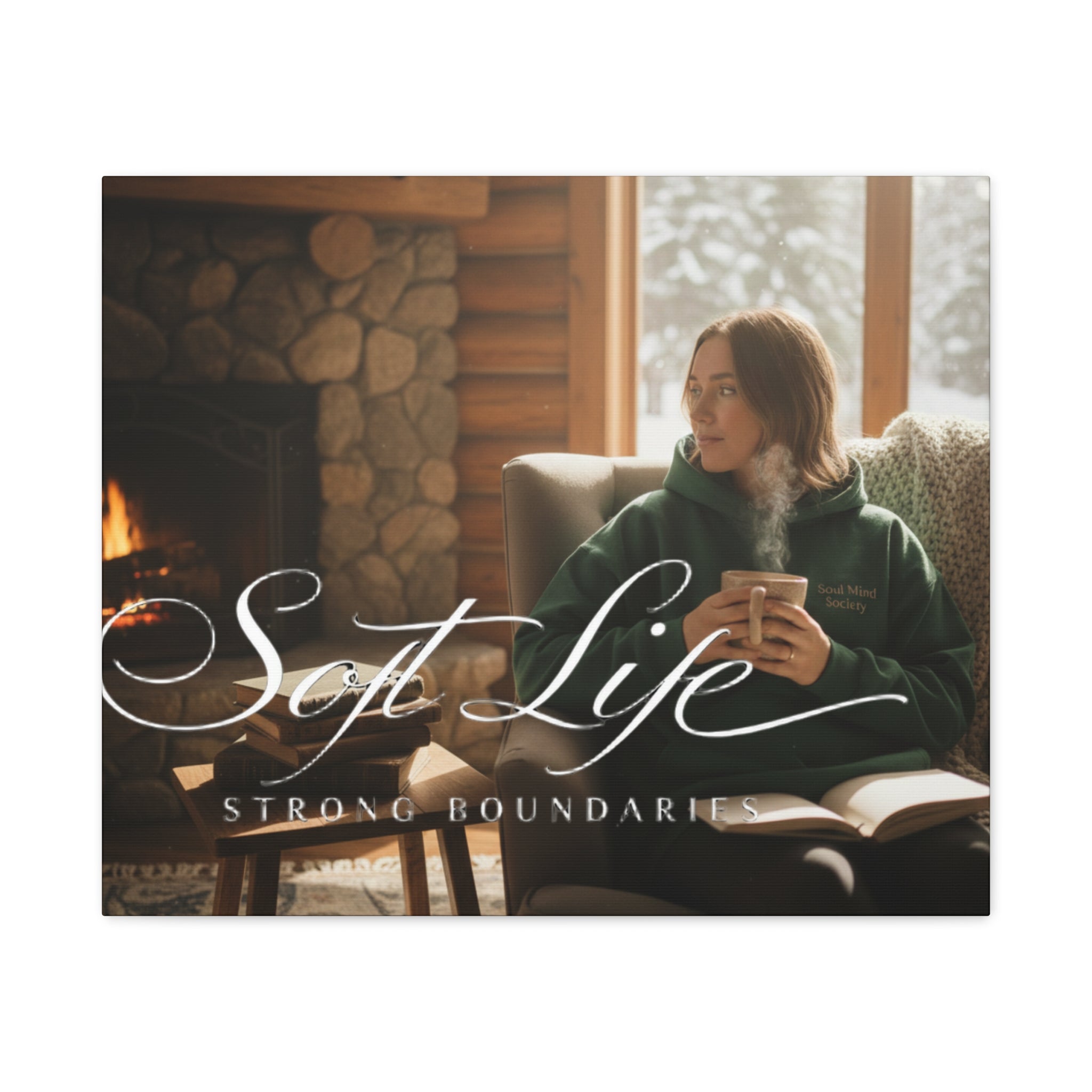 Canvas Wall Art — "Soft Life, Strong Boundaries" Woman 2 Cozy Cabin Print