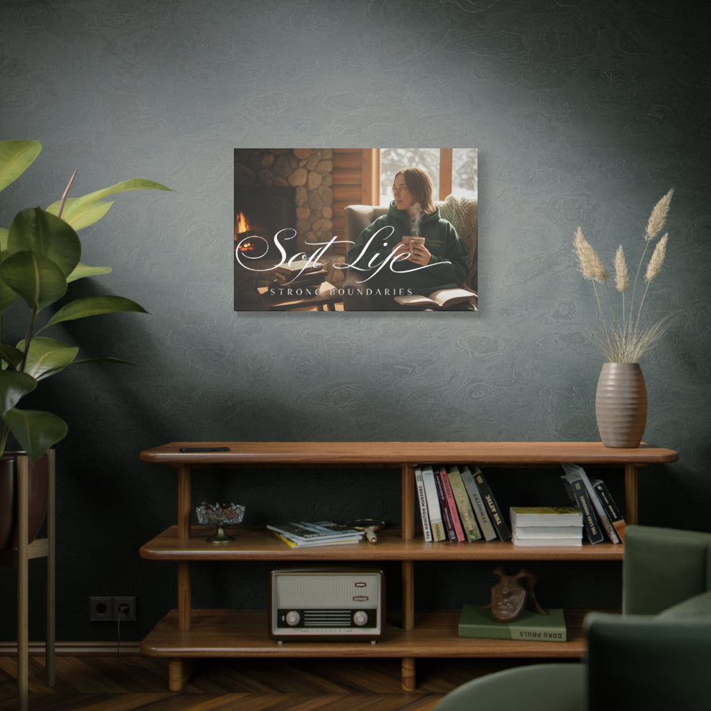 Canvas Wall Art — "Soft Life, Strong Boundaries" Woman 2 Cozy Cabin Print