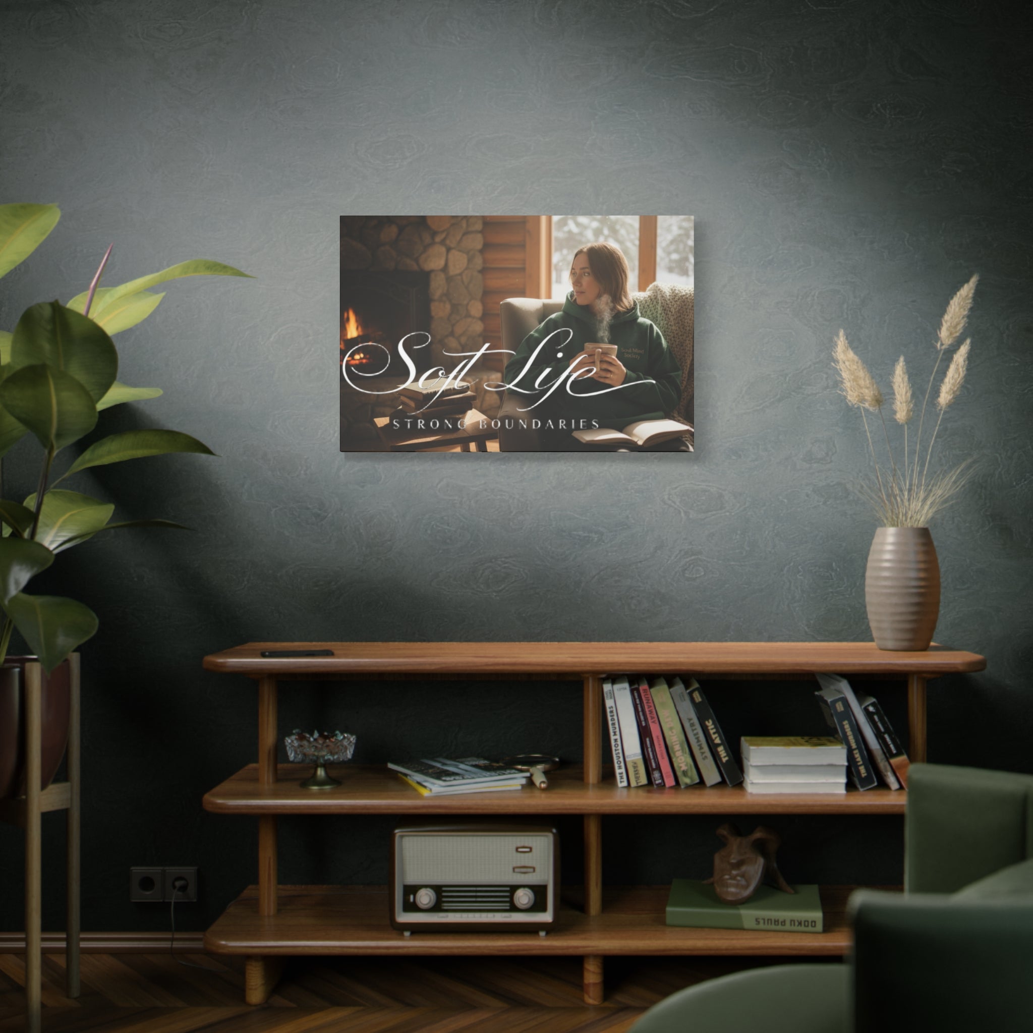 Canvas Wall Art — "Soft Life, Strong Boundaries" Woman 2 Cozy Cabin Print