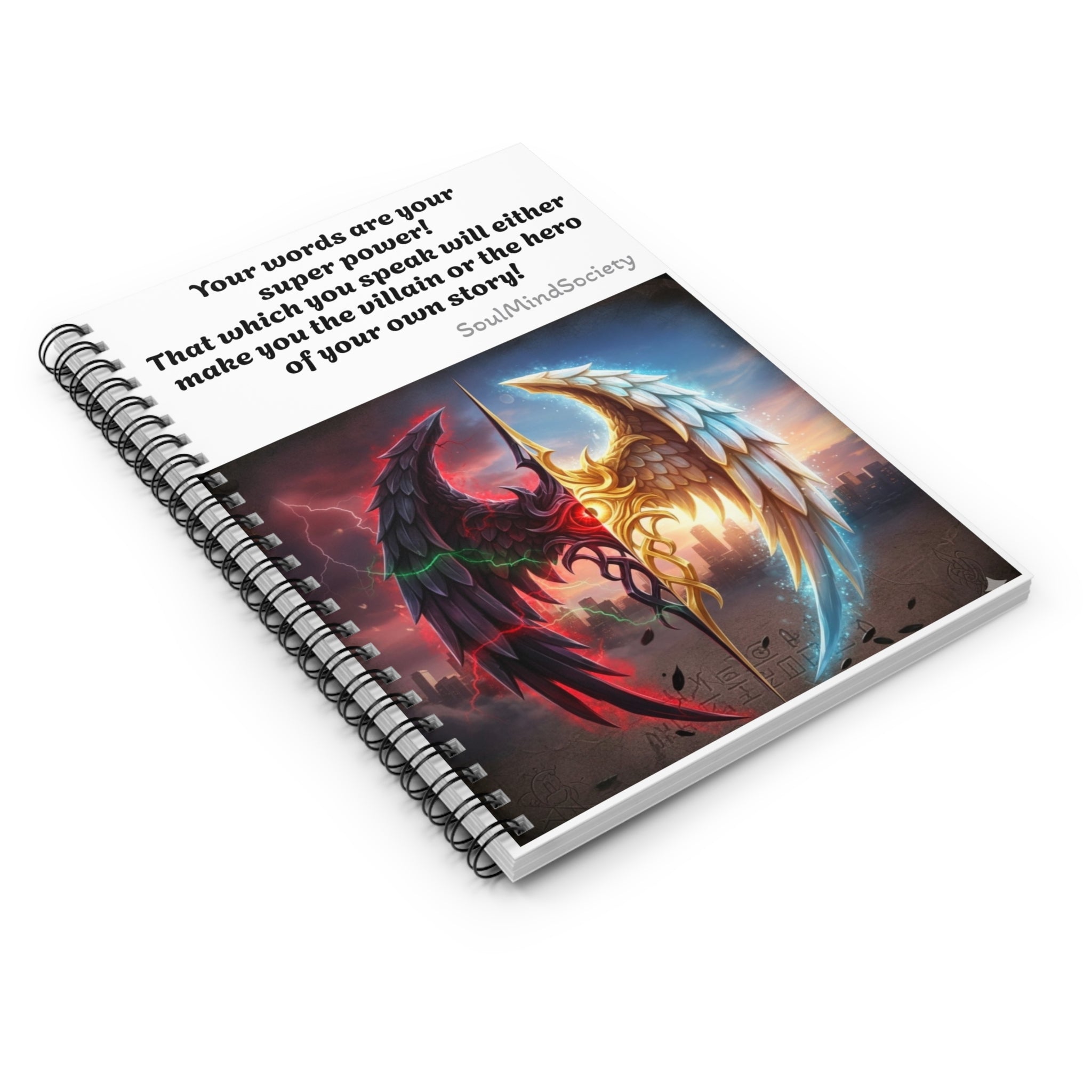 Angel and Demon Wings notebook | Spiral Ruled Notebook, Inspirational Quote