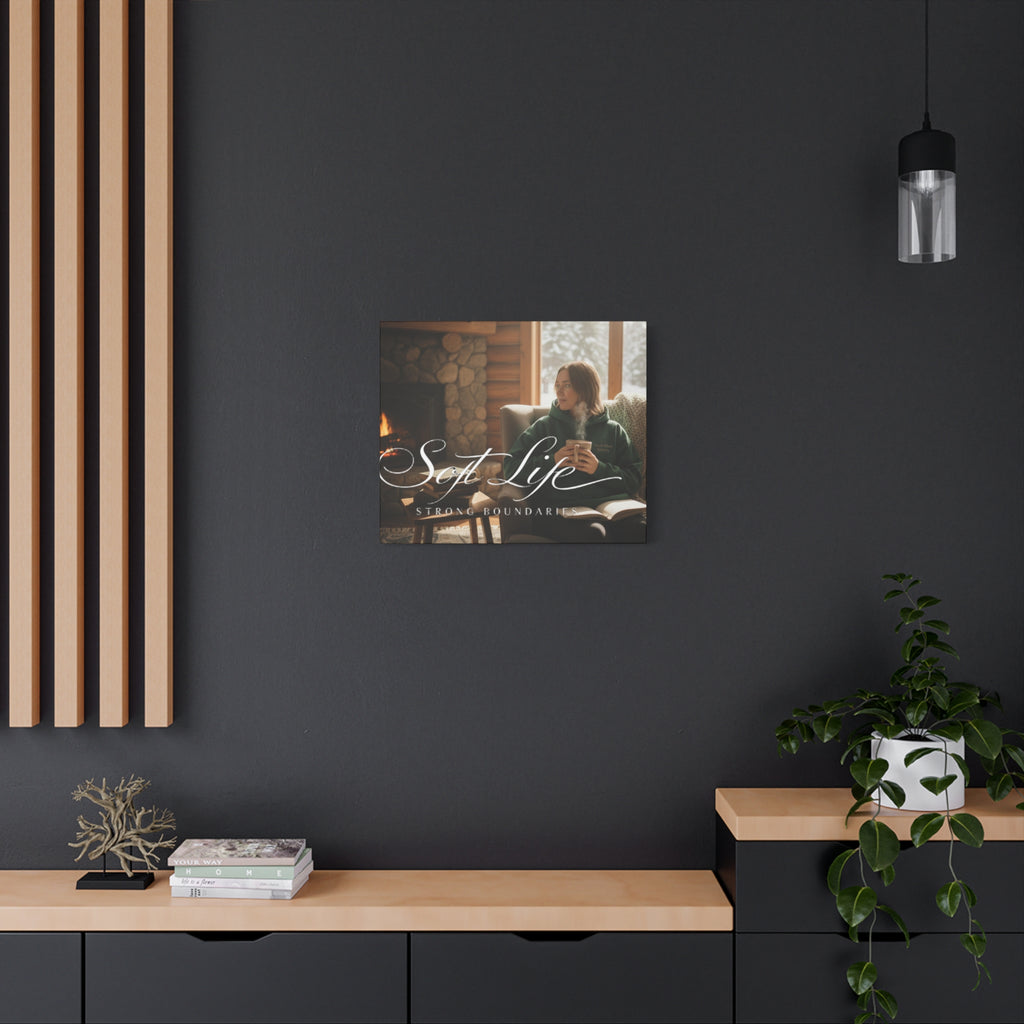 Canvas Wall Art — "Soft Life, Strong Boundaries" Woman 2 Cozy Cabin Print