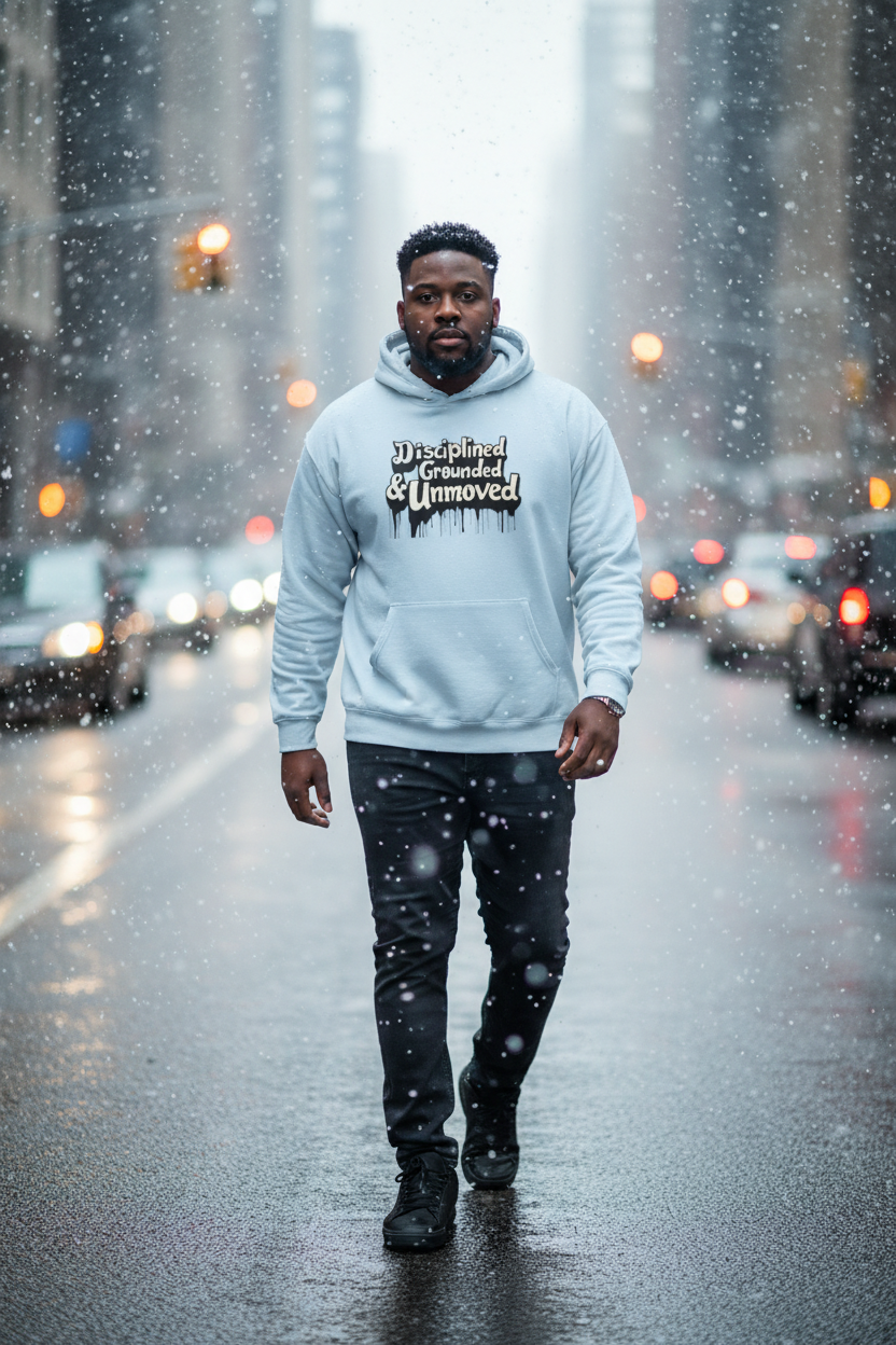 Disciplined & Grounded Hoodie — "Disciplined Grounded & Unmoved" Graphic Men Hoodie