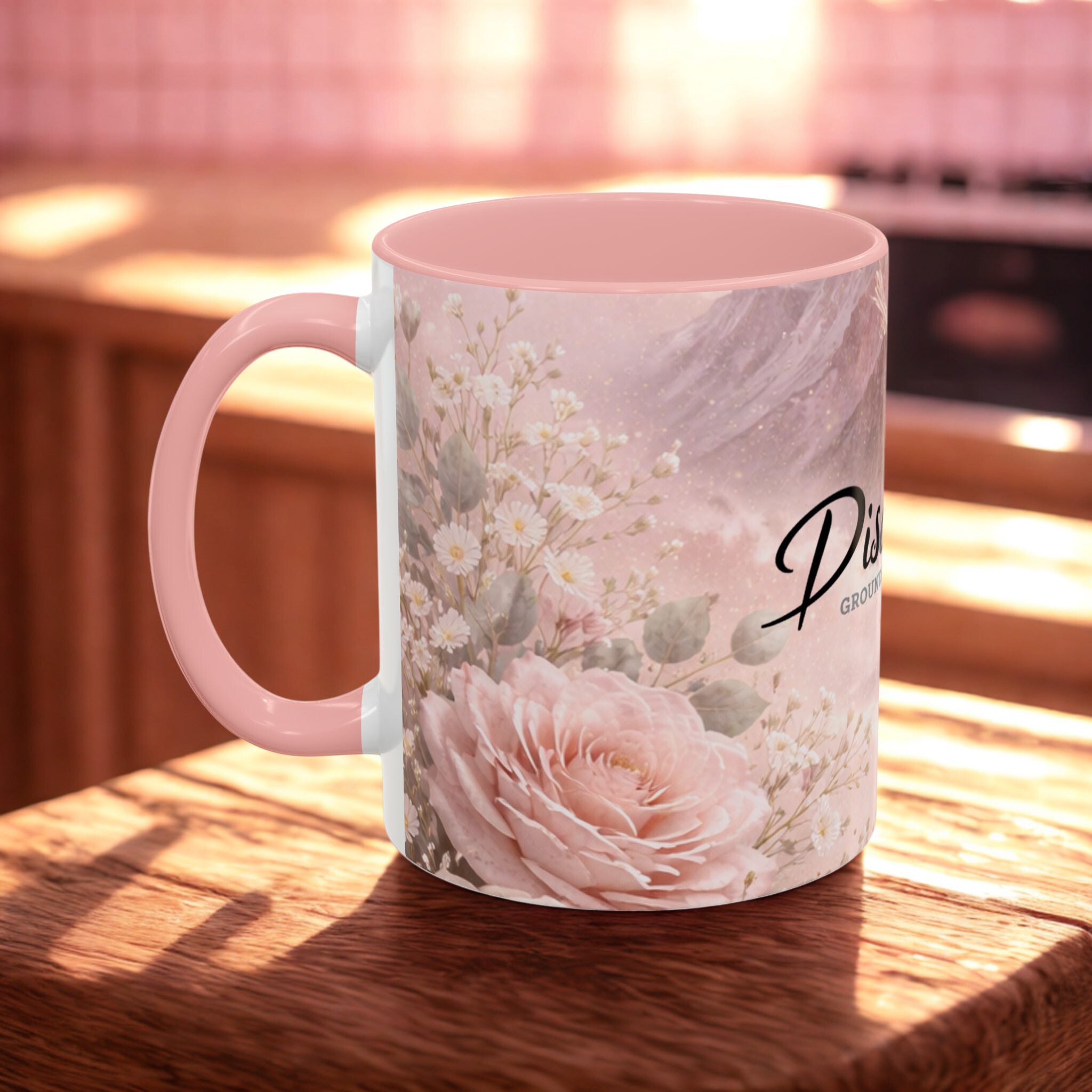 Disciplined Accent Coffee Mug — 'Disciplined: Grounded and Unmoved' Inspirational Pink Marble Ceramic Mug