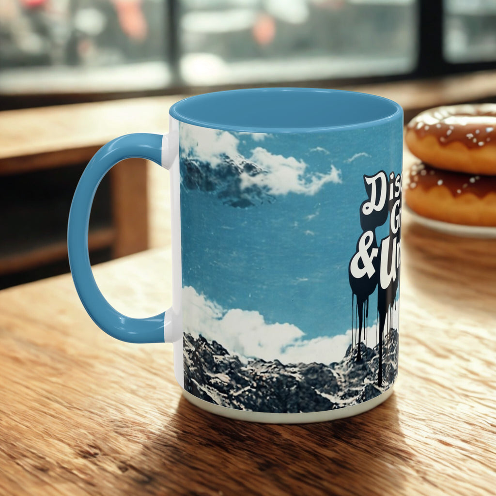 Disciplined, Grounded & Unmoved Coffee Mug — Motivational Mountain Accent Mug (11/15oz)