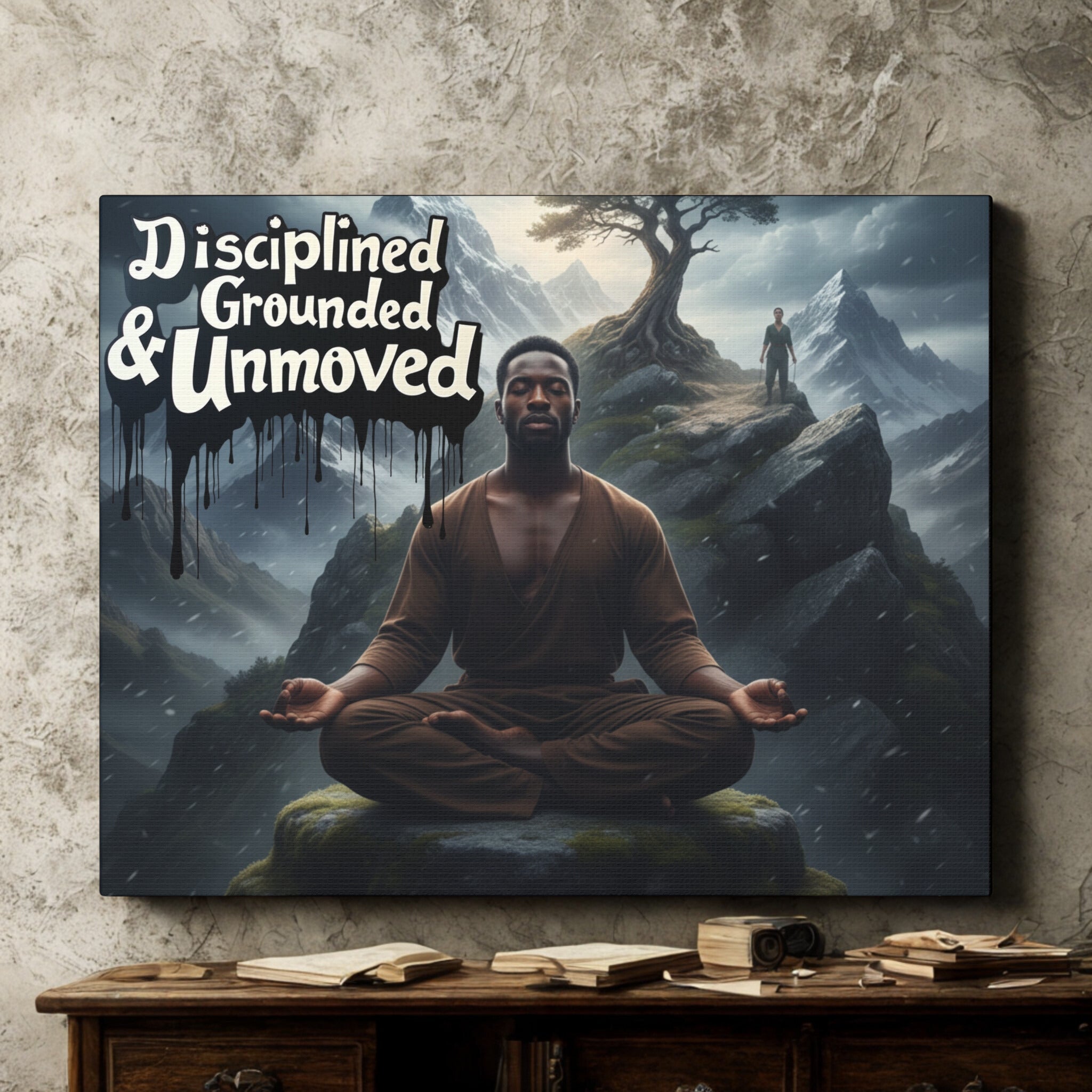 Disciplined, Grounded & Unmoved Canvas Wall Art — Meditation Motivational Print