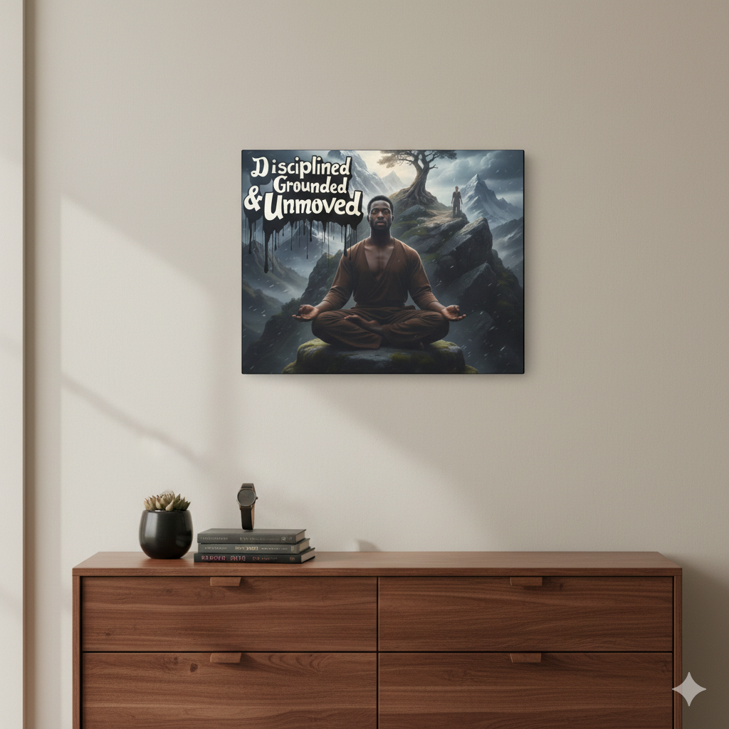 Disciplined, Grounded & Unmoved Canvas Wall Art — Meditation Motivational Print