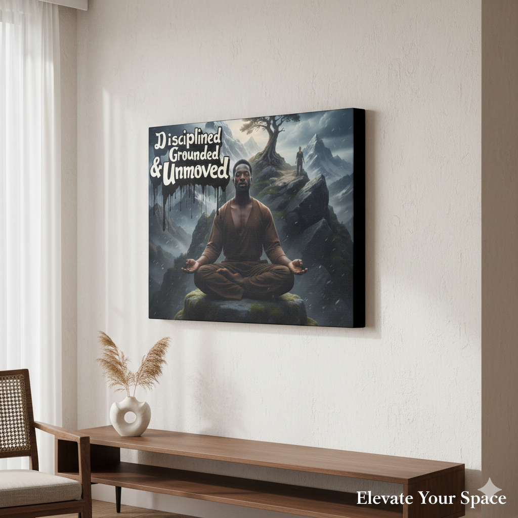 Disciplined, Grounded & Unmoved Canvas Wall Art — Meditation Motivational Print