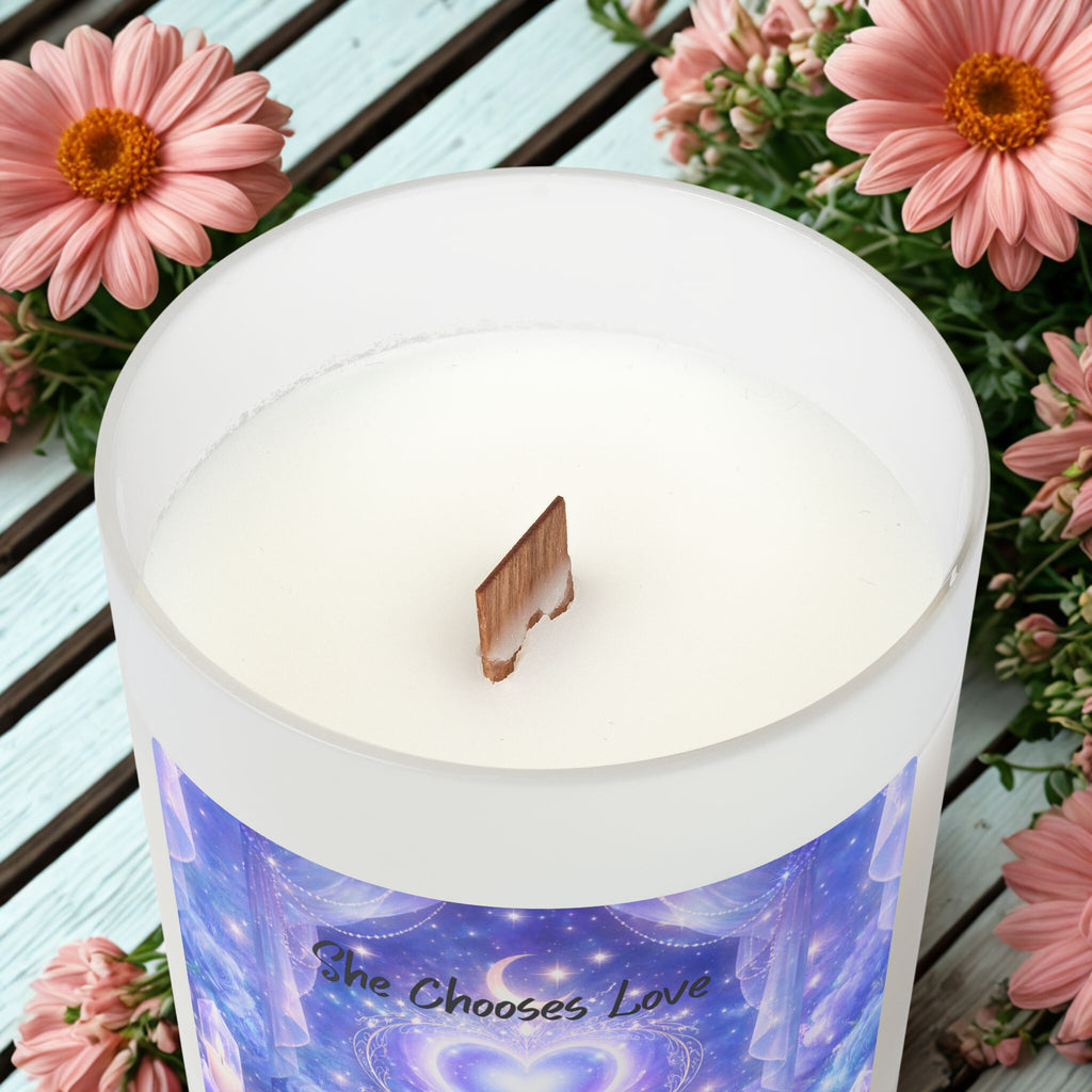 11oz Frosted Glass Candle — "She Chooses Love, Starting with Herself" Lavender Heart Aromatherapy