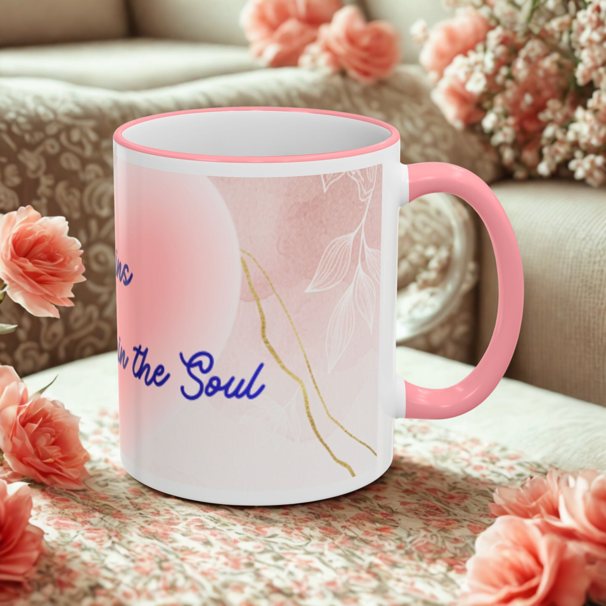 Love Begins Within the Soul Accent Rim & Handle Mug — Inspirational Heart Coffee Cup