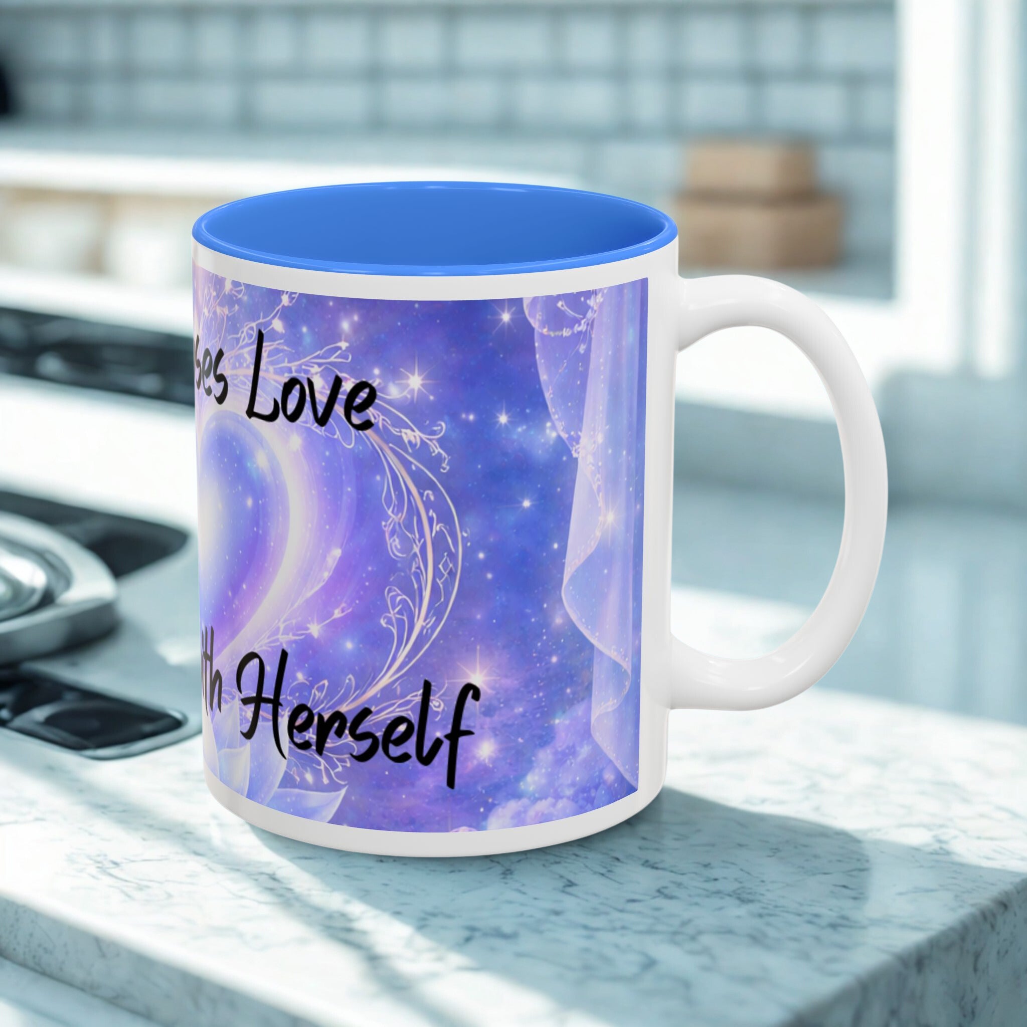 Inspirational Heart Mug – "She Chooses Love" Two-Tone Accent Coffee Cup