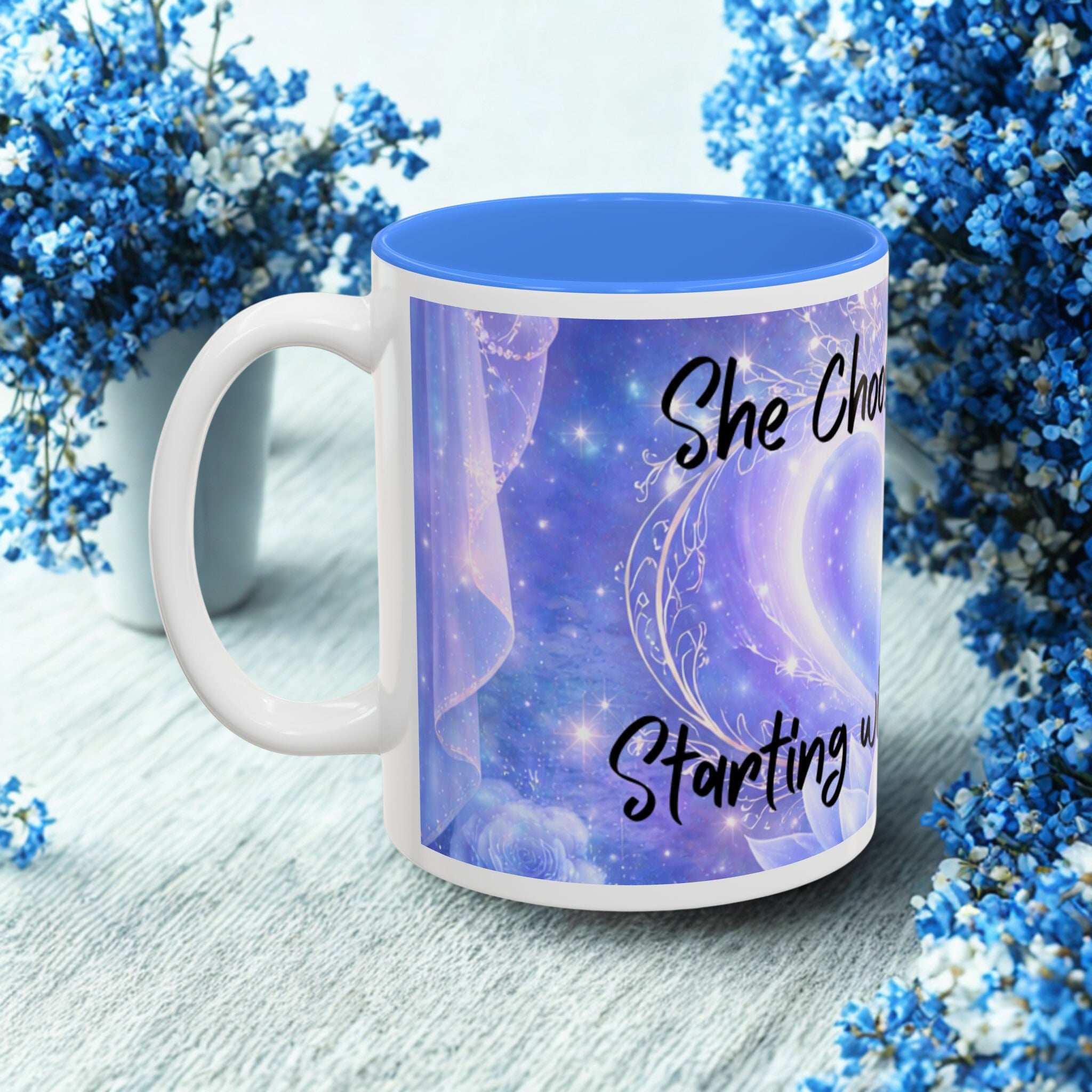 Inspirational Heart Mug – "She Chooses Love" Two-Tone Accent Coffee Cup