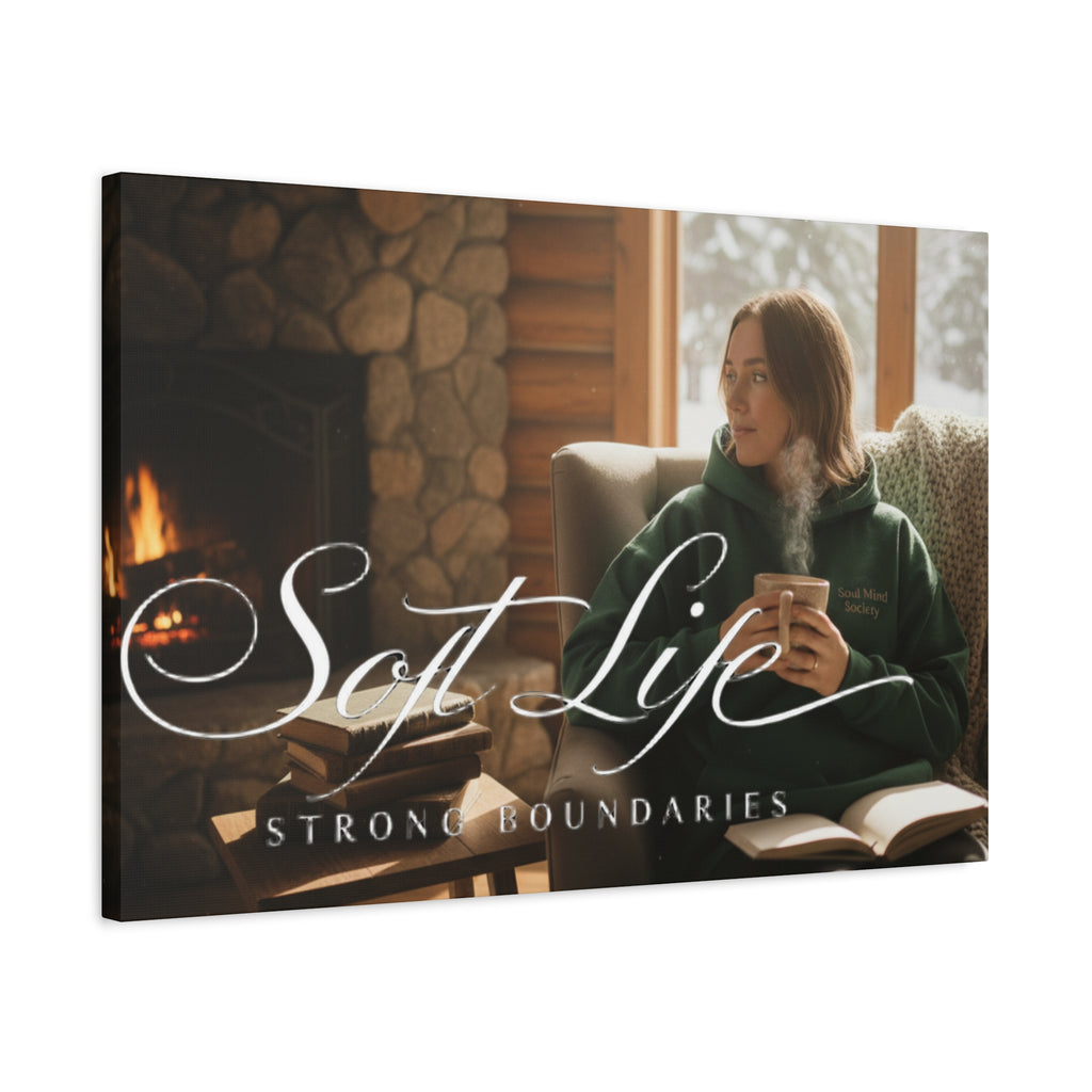 Canvas Wall Art — "Soft Life, Strong Boundaries" Woman 2 Cozy Cabin Print