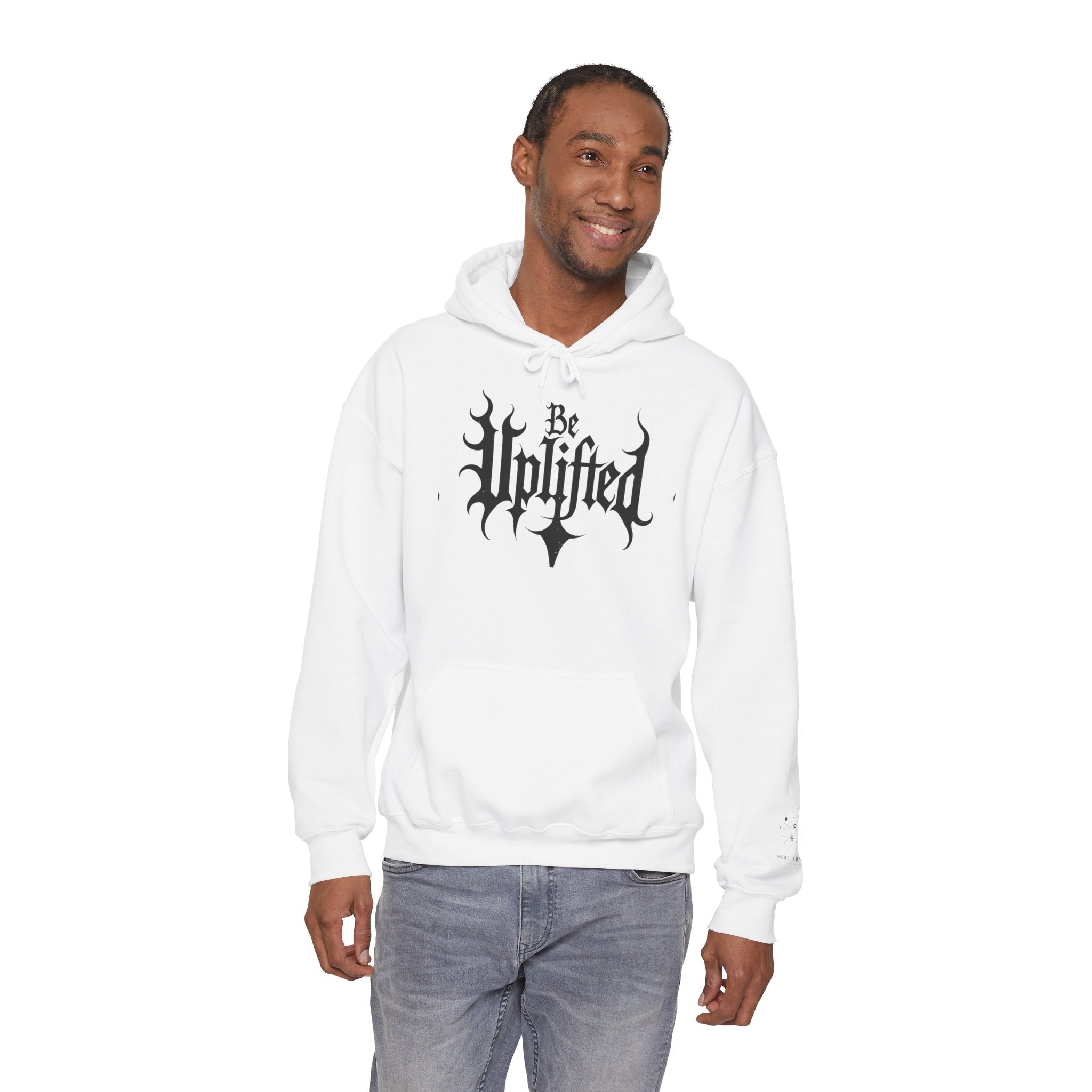 Be Uplifted hoodie | Gothic script cross design