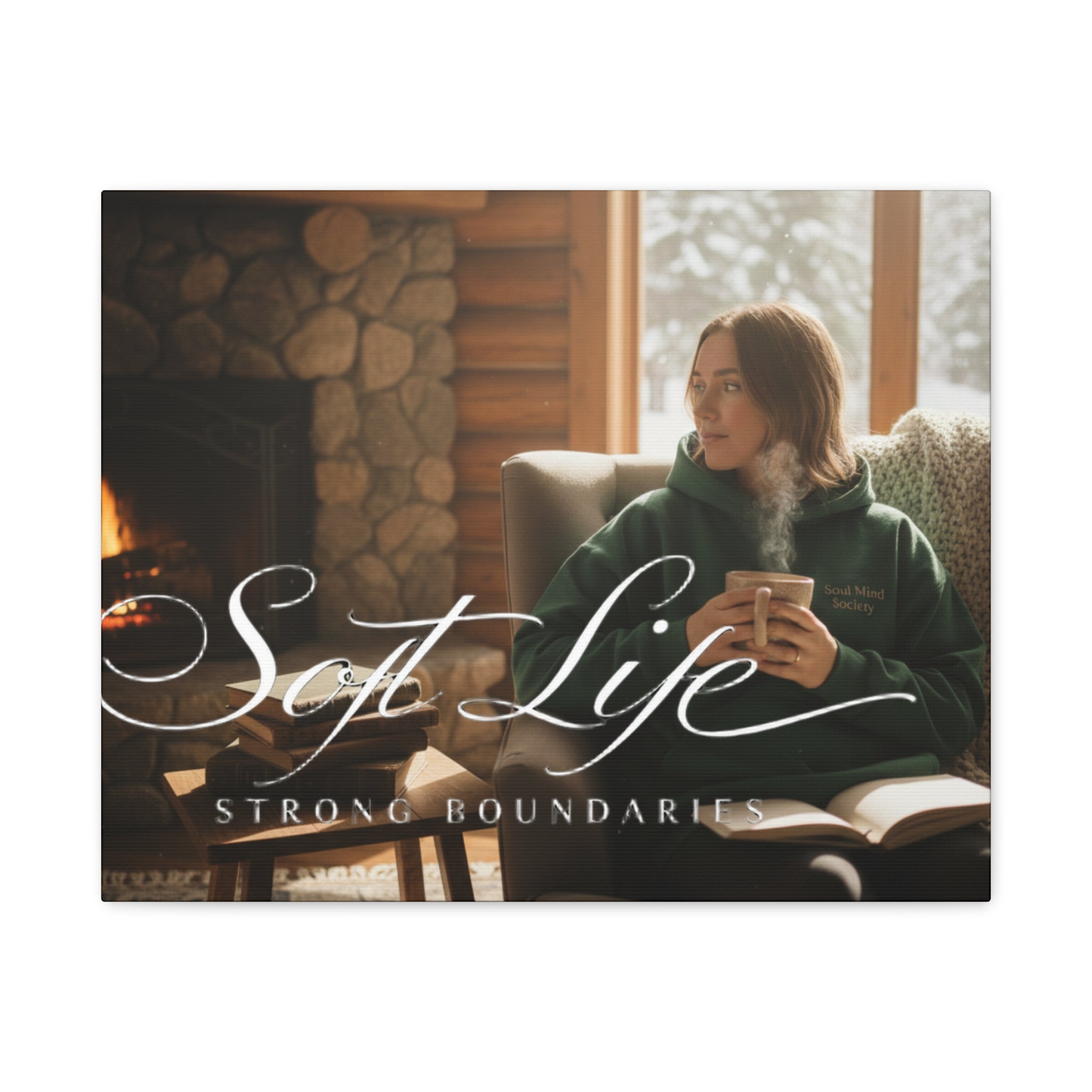 Canvas Wall Art — "Soft Life, Strong Boundaries" Woman 2 Cozy Cabin Print