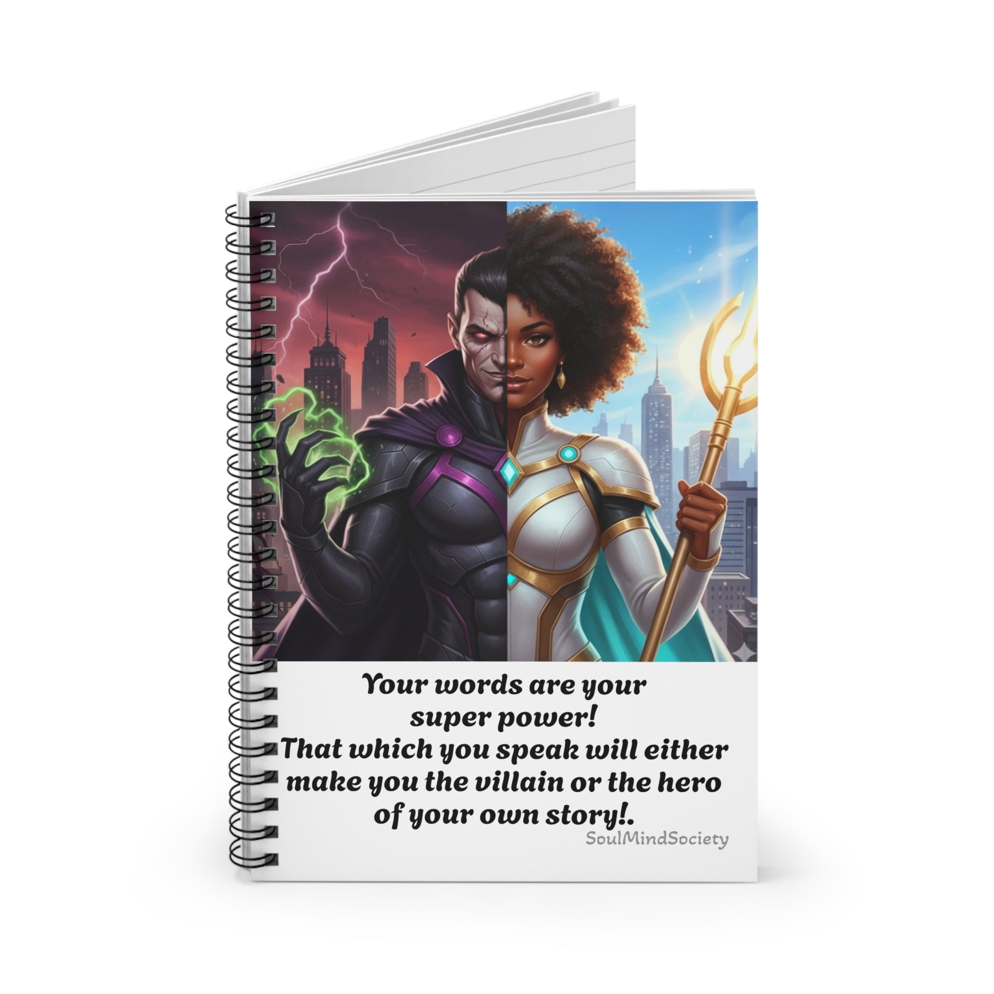 Hero vs Villain Illustration Spiral Notebook | Ruled Lined Journal