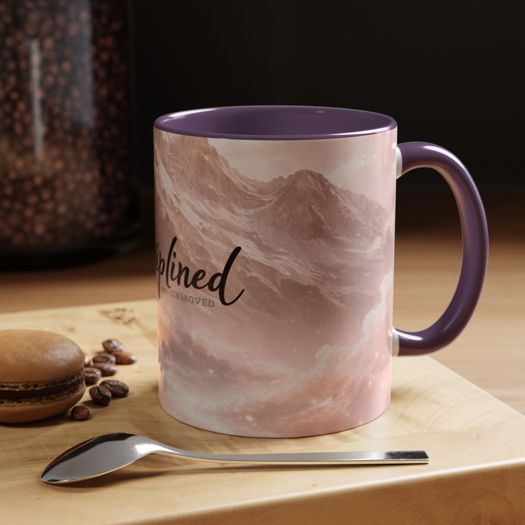 Disciplined Accent Coffee Mug — 'Disciplined: Grounded and Unmoved' Inspirational Pink Marble Ceramic Mug