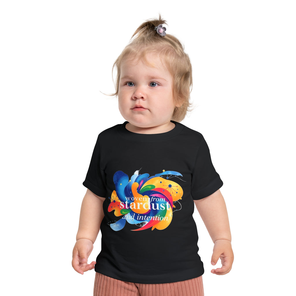 Baby T-Shirt — "Woven from Stardust and Intention" Colorful Cosmic Graphic