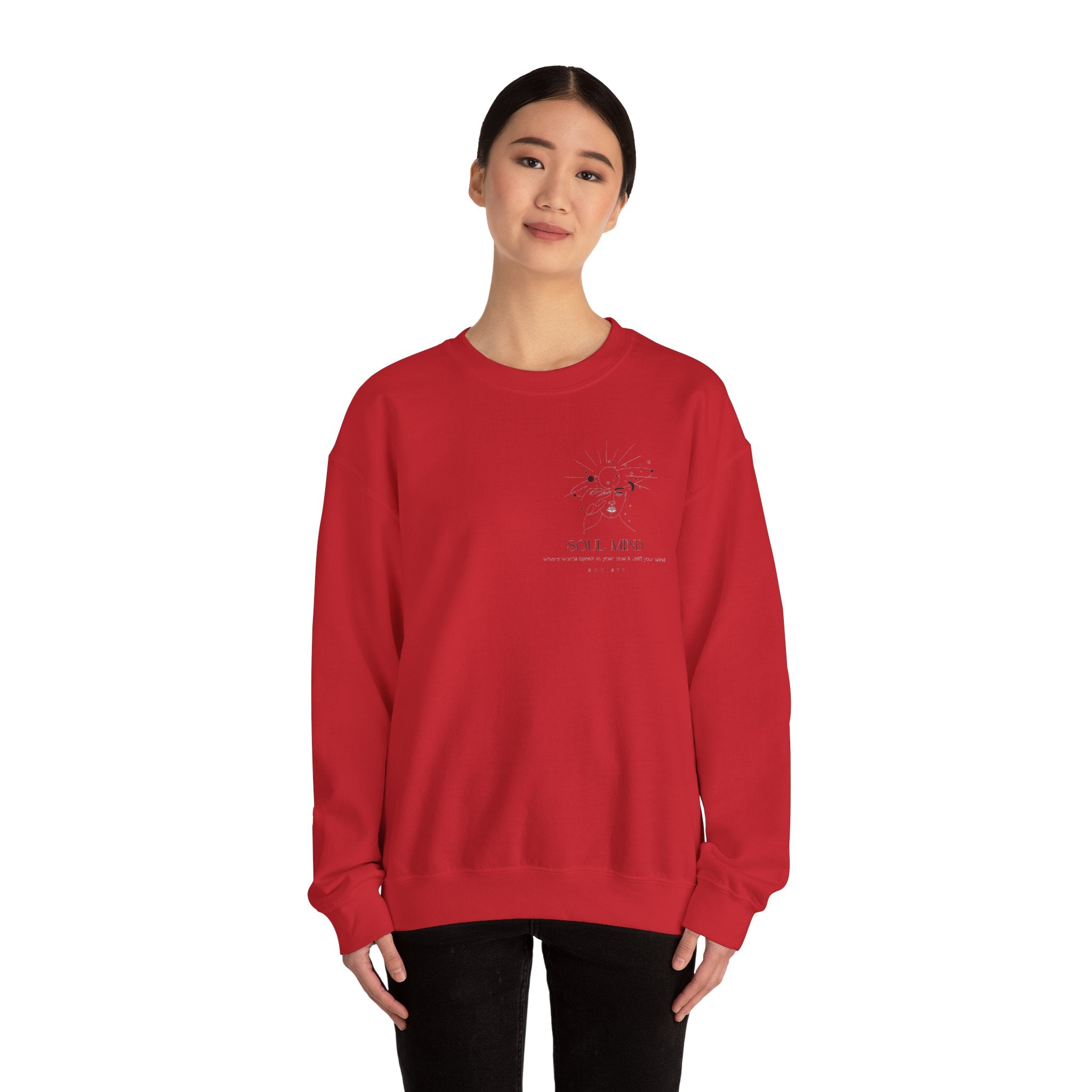 Be Uplifted Back Graphic Crewneck Sweatshirt | Soli Mind Front Logo