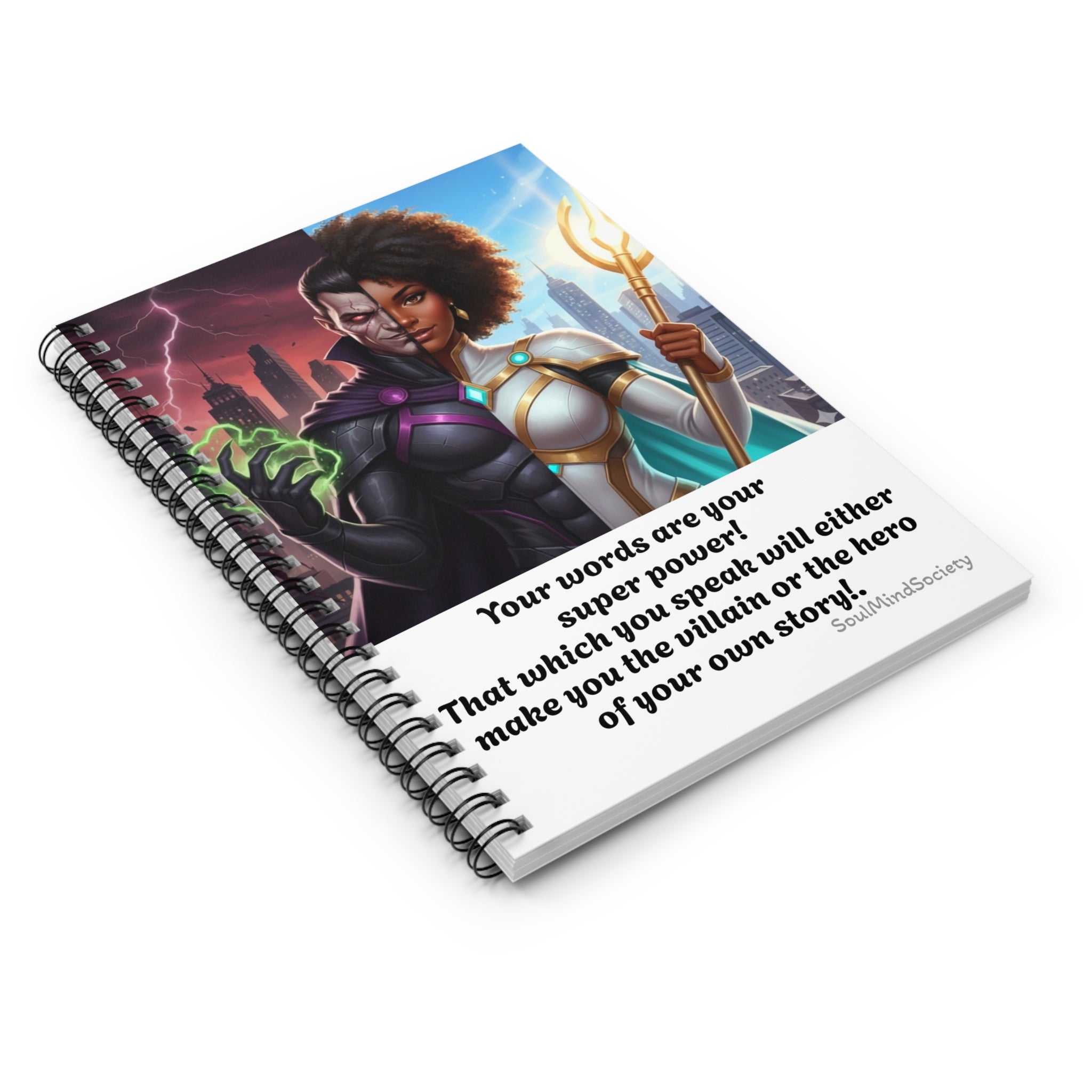 Hero vs Villain Illustration Spiral Notebook | Ruled Lined Journal