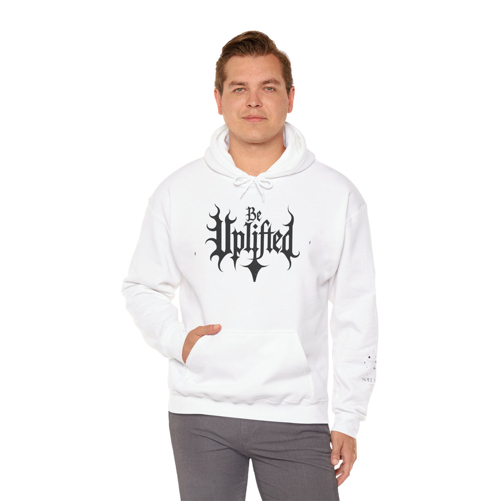 Be Uplifted hoodie | Gothic script cross design