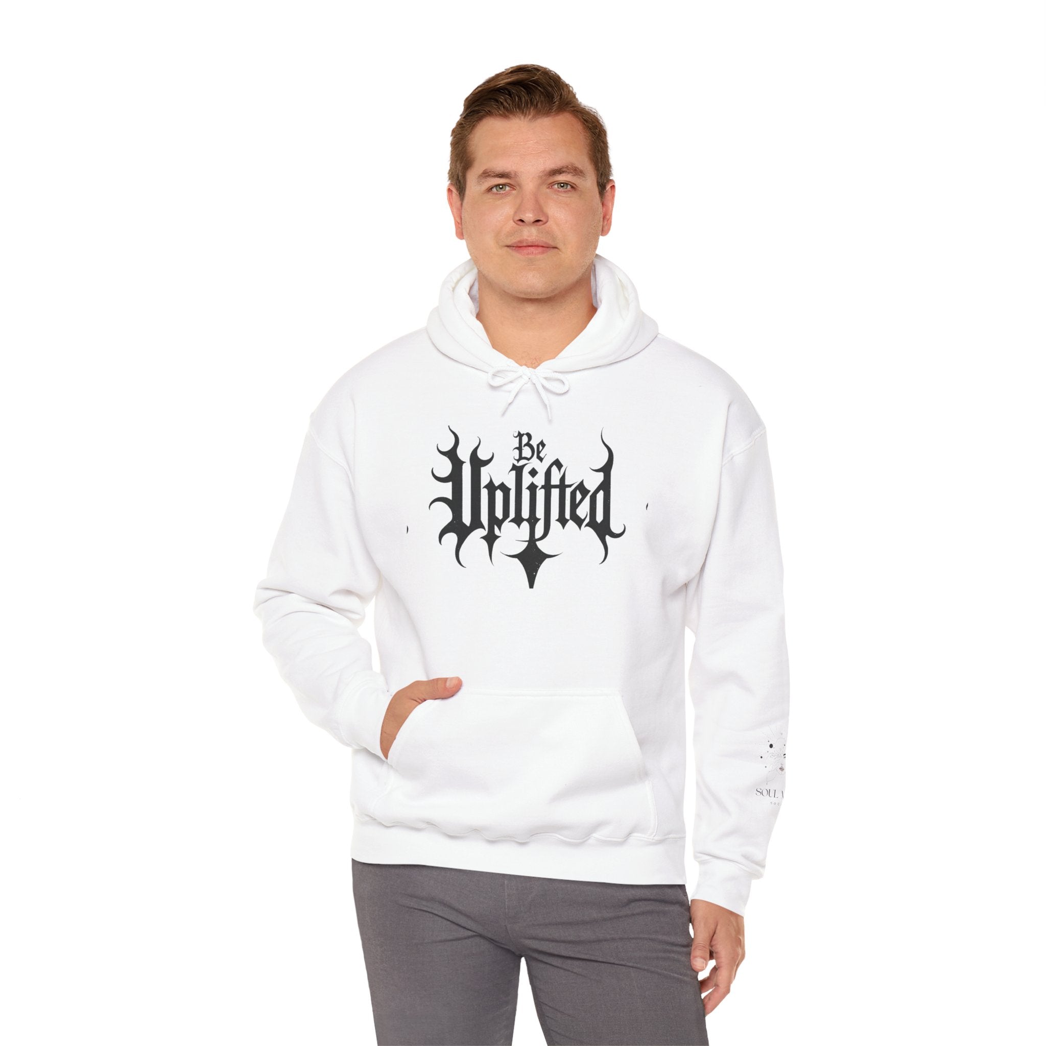 Be Uplifted hoodie | Gothic script cross design