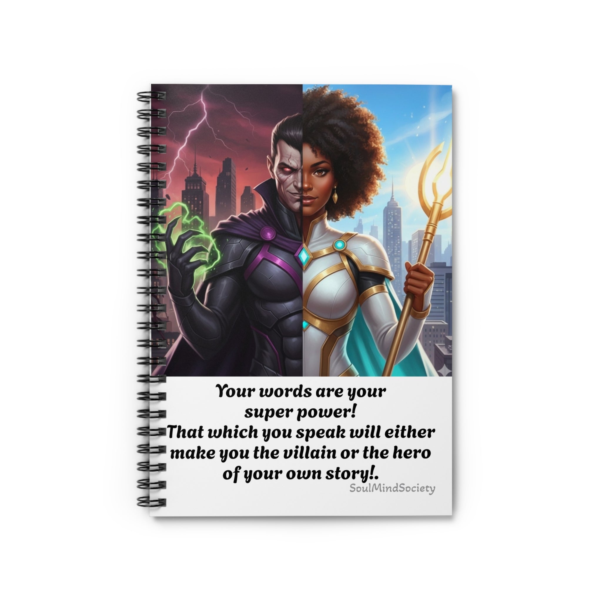 Hero vs Villain Illustration Spiral Notebook | Ruled Lined Journal