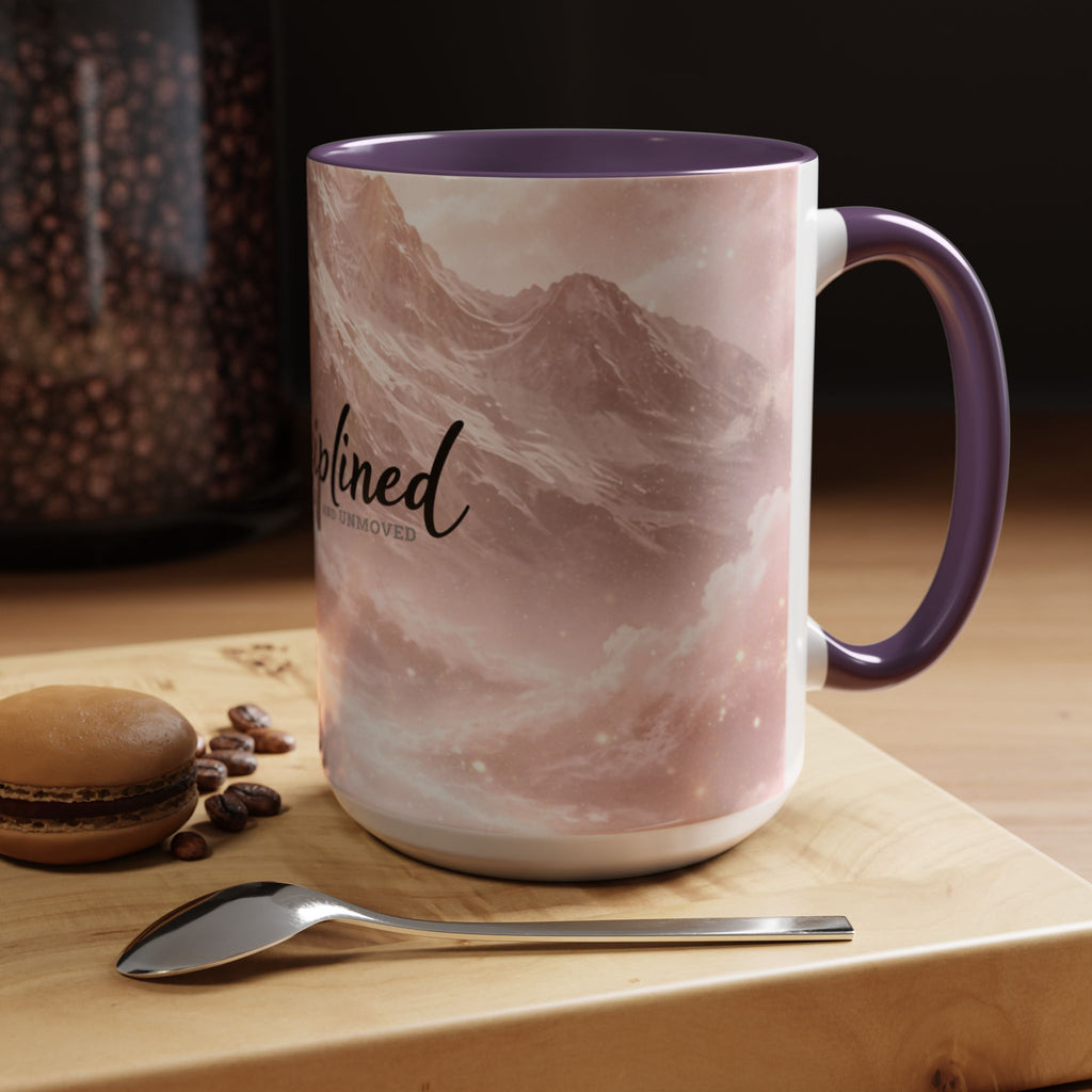 Disciplined Accent Coffee Mug — 'Disciplined: Grounded and Unmoved' Inspirational Pink Marble Ceramic Mug