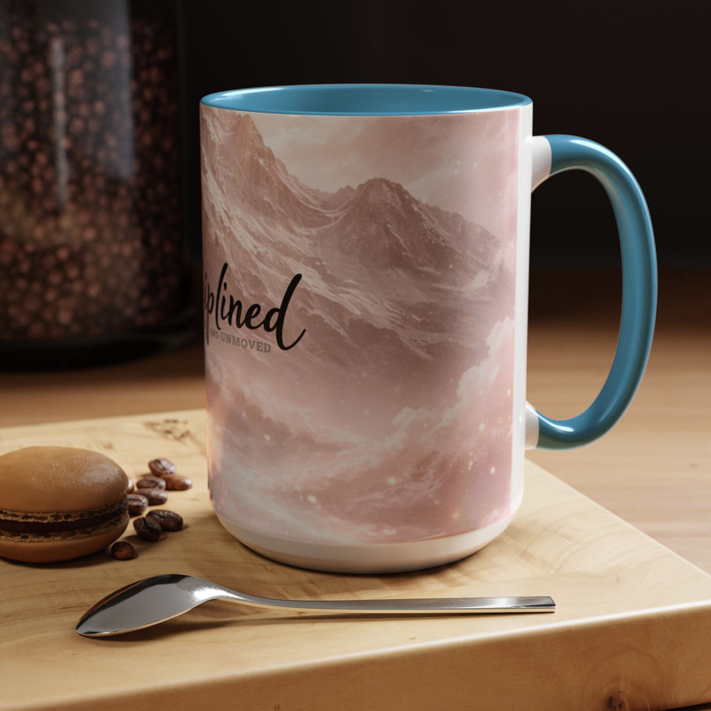 Disciplined Accent Coffee Mug — 'Disciplined: Grounded and Unmoved' Inspirational Pink Marble Ceramic Mug
