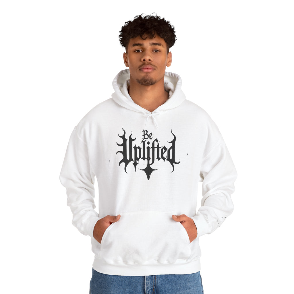 Be Uplifted hoodie | Gothic script cross design