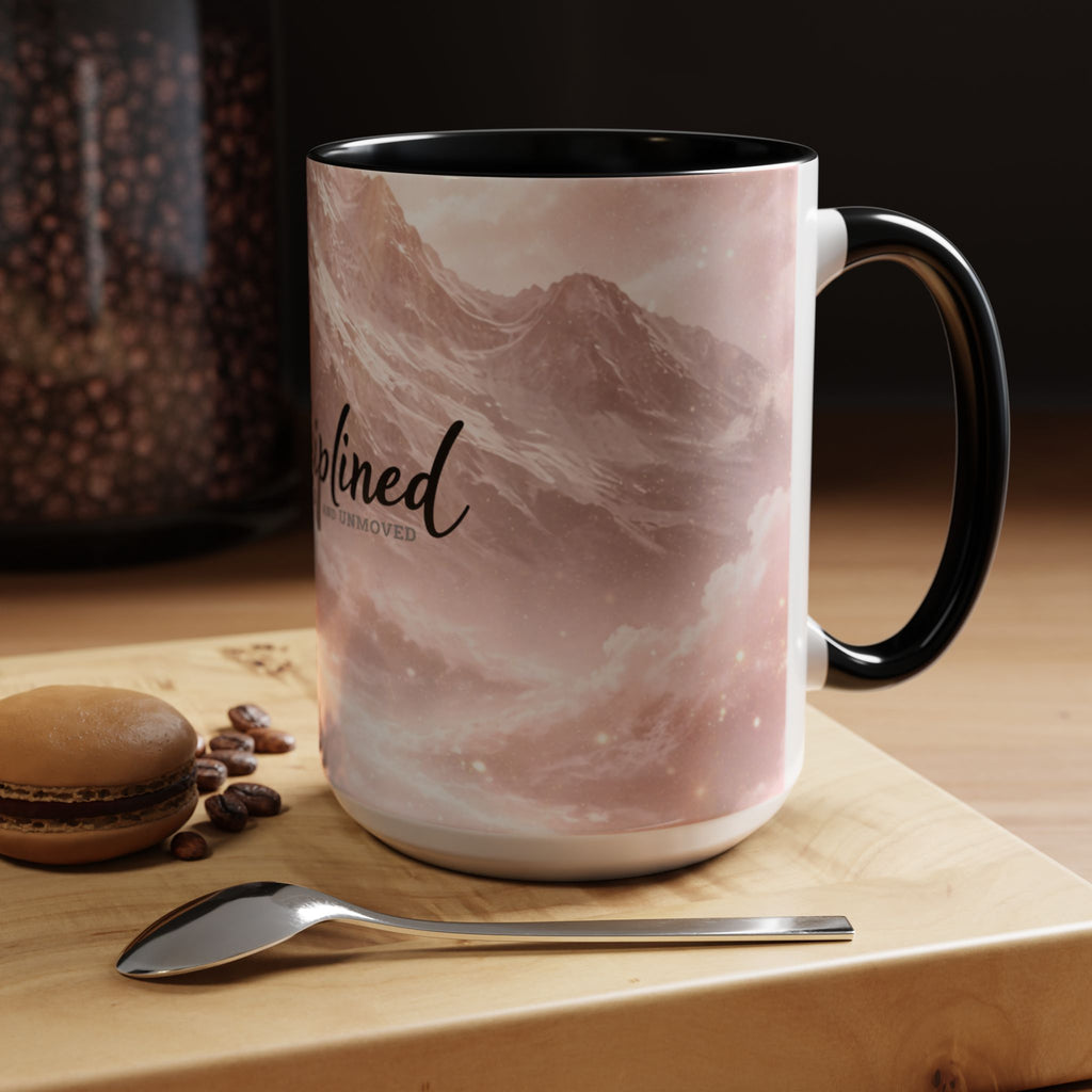 Disciplined Accent Coffee Mug — 'Disciplined: Grounded and Unmoved' Inspirational Pink Marble Ceramic Mug