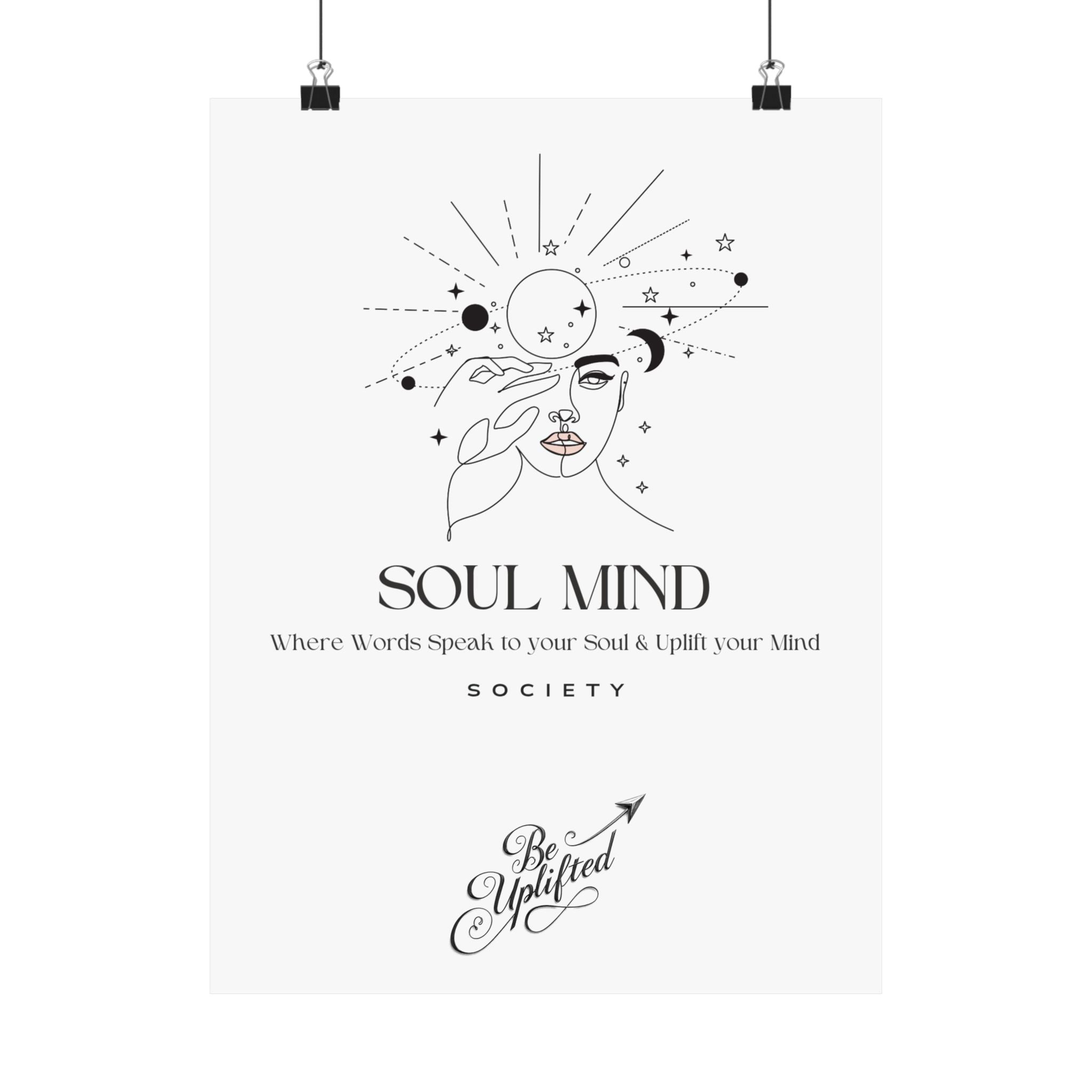 Soul Mind line art face wall poster | Matte Vertical Poster, Inspirational Typography