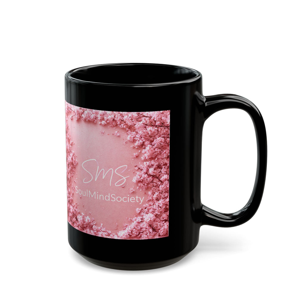 Pink Rose Cloud Black Mug — 'SMS SoulMindSociety' 11oz & 15oz