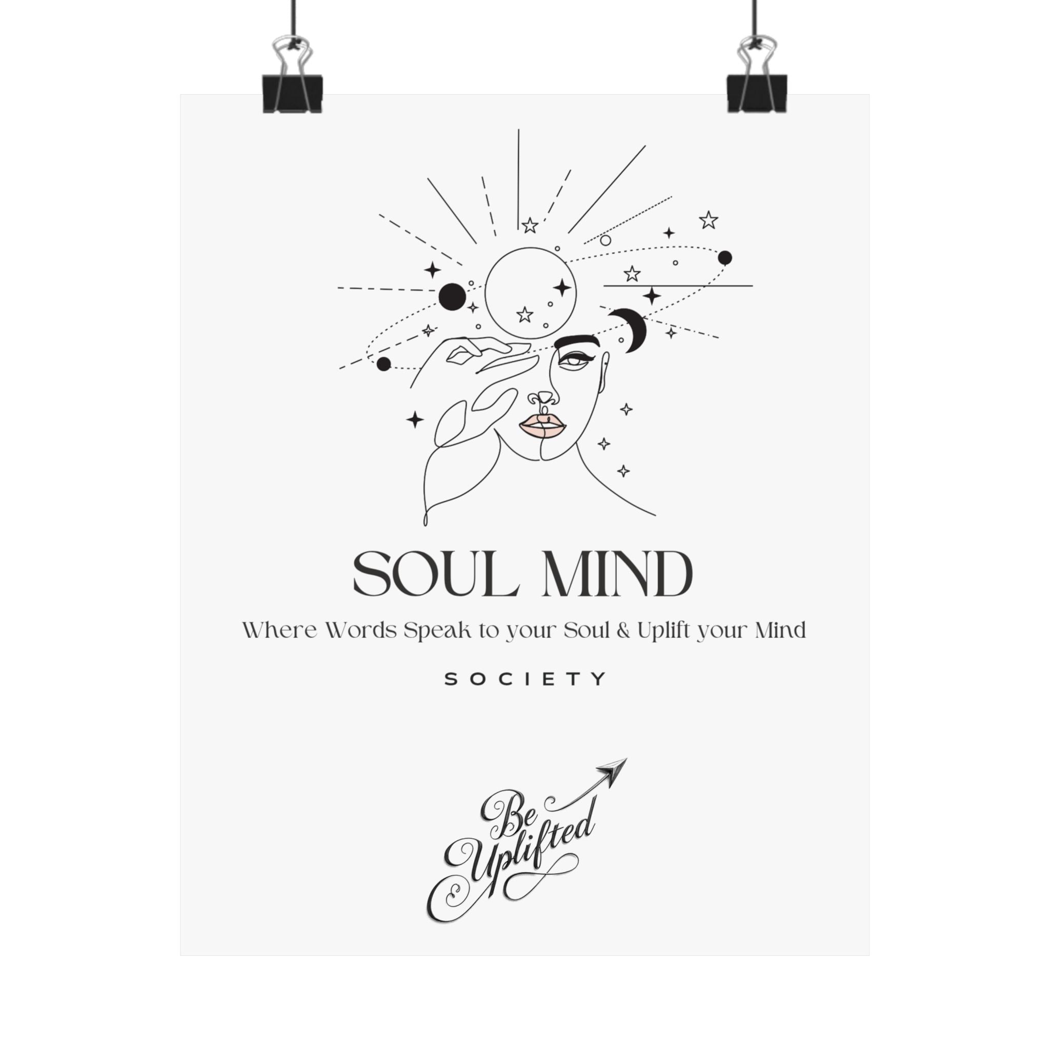 Soul Mind line art face wall poster | Matte Vertical Poster, Inspirational Typography