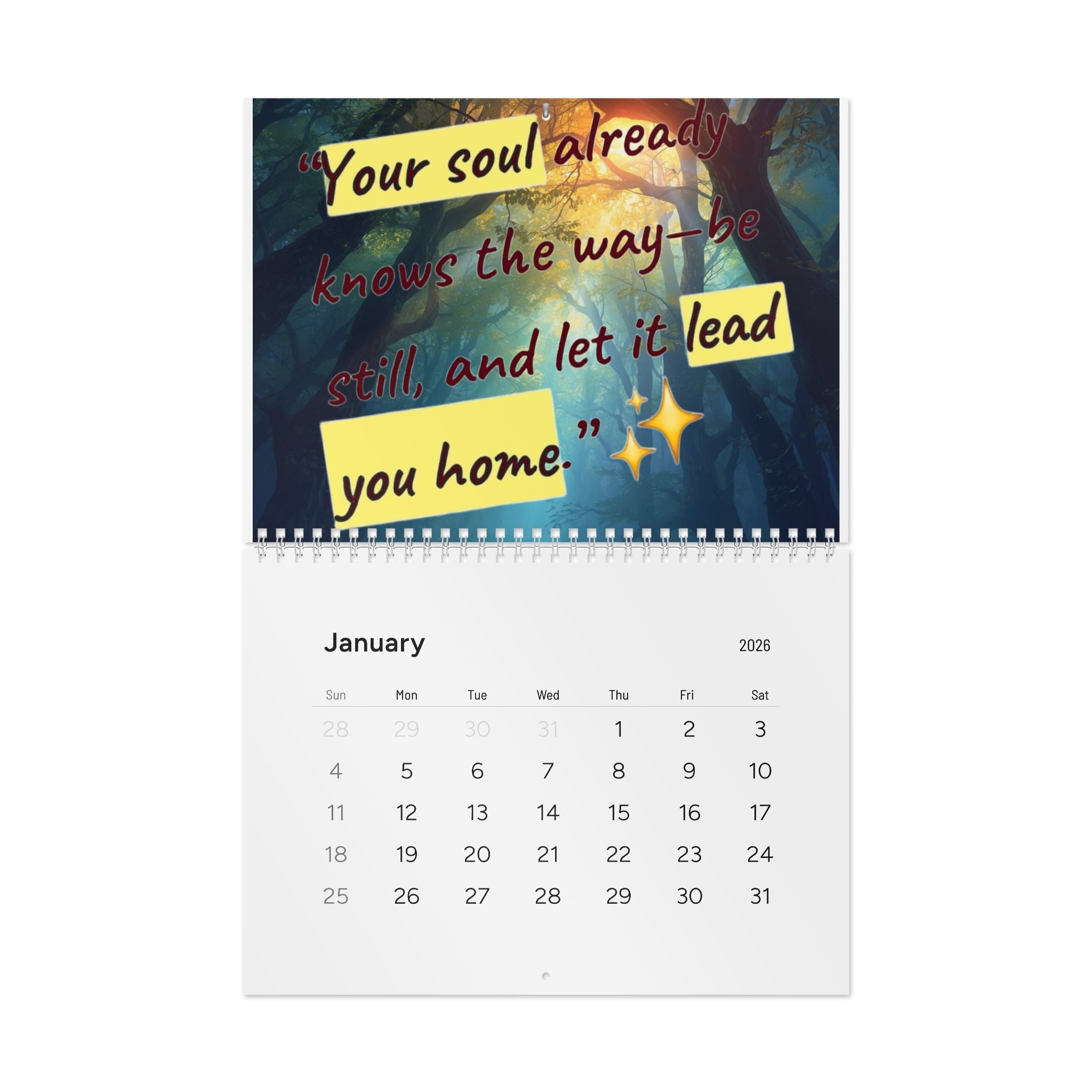 Inspirational Quote Wall Calendar 2026 — Monthly Motivational Art Calendar