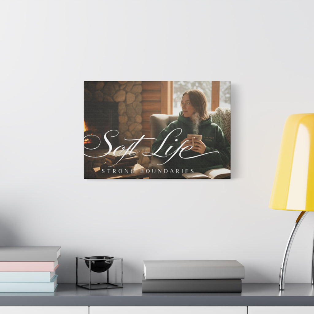 Canvas Wall Art — "Soft Life, Strong Boundaries" Woman 2 Cozy Cabin Print