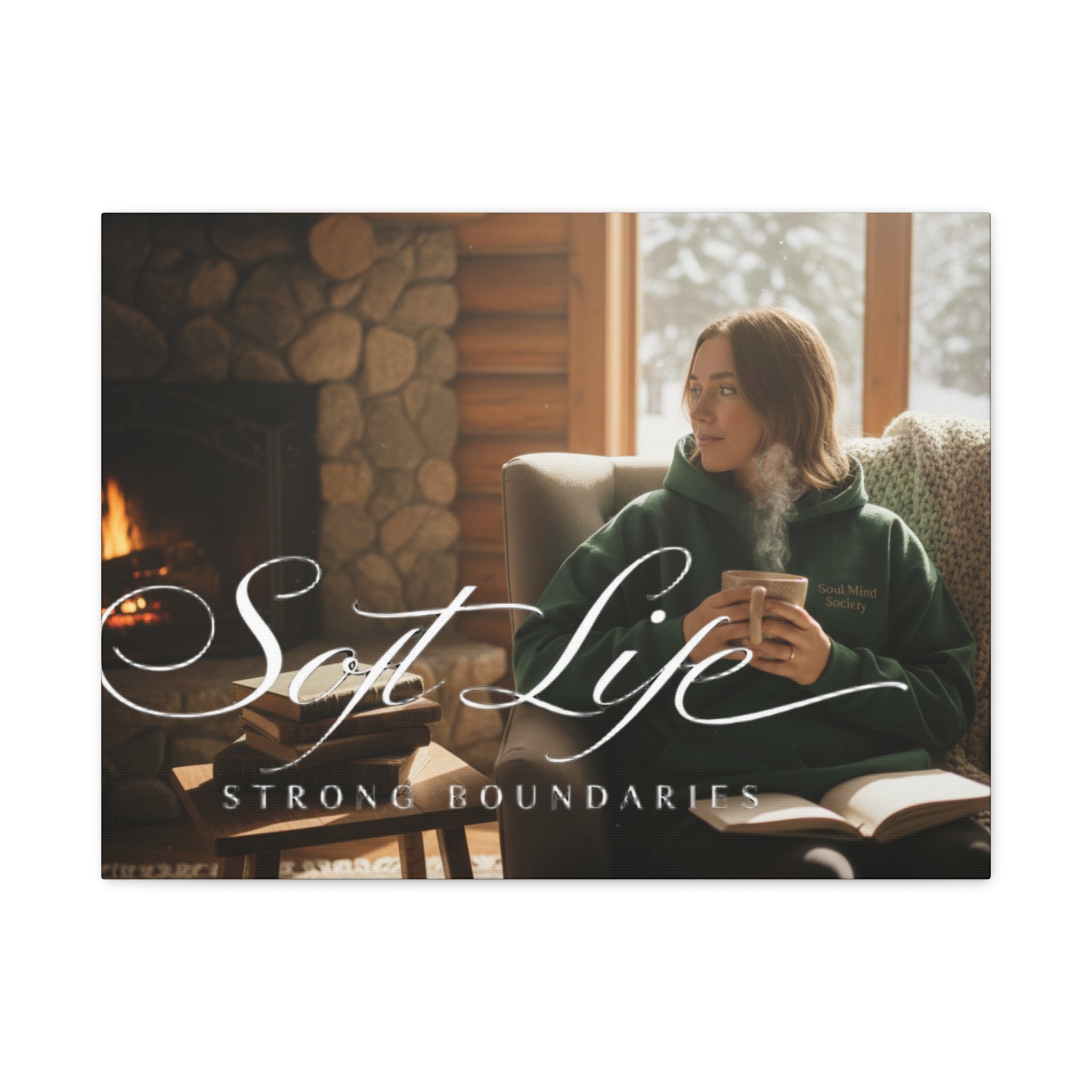 Canvas Wall Art — "Soft Life, Strong Boundaries" Woman 2 Cozy Cabin Print