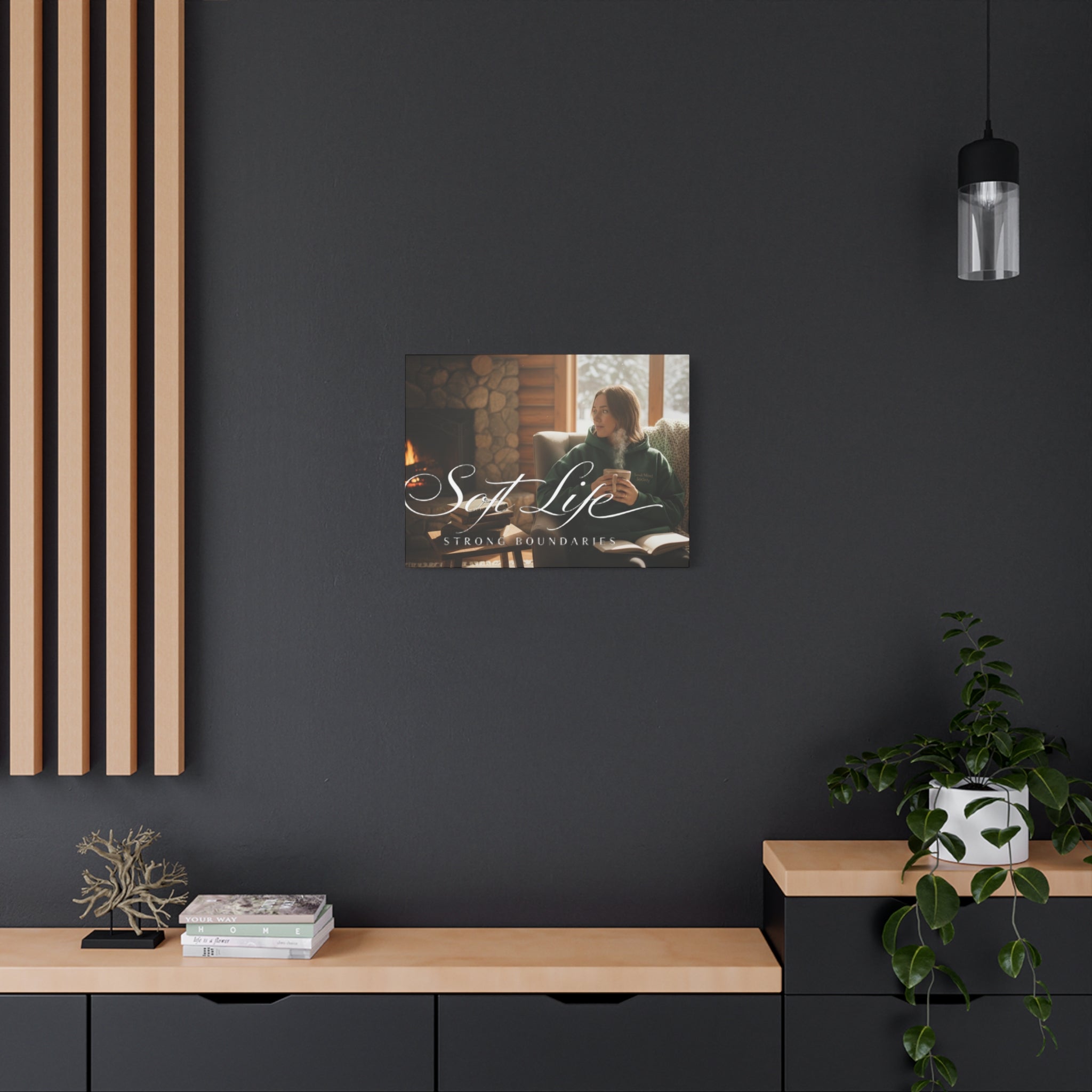 Canvas Wall Art — "Soft Life, Strong Boundaries" Woman 2 Cozy Cabin Print
