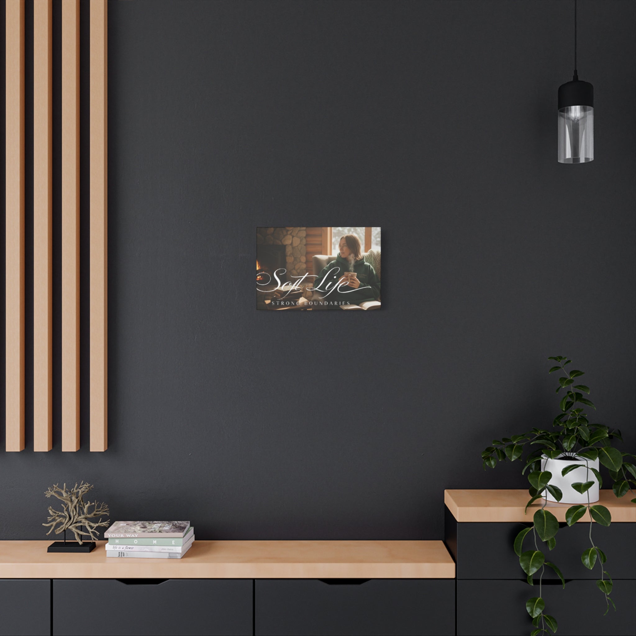 Canvas Wall Art — "Soft Life, Strong Boundaries" Woman 2 Cozy Cabin Print