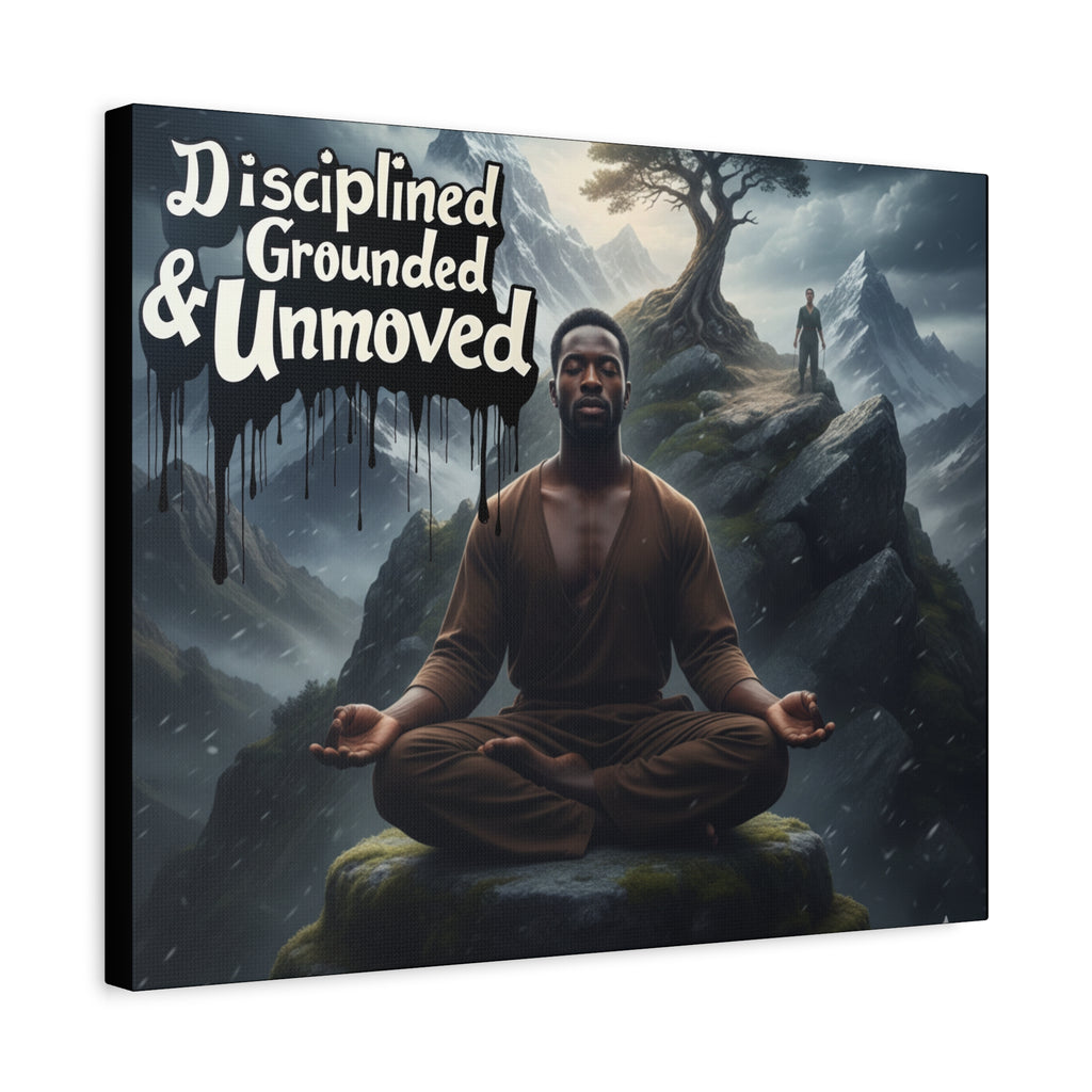 Disciplined, Grounded & Unmoved Canvas Wall Art — Meditation Motivational Print