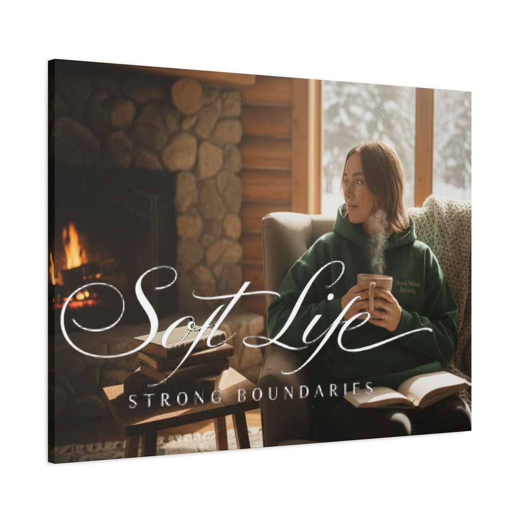 Canvas Wall Art — "Soft Life, Strong Boundaries" Woman 2 Cozy Cabin Print