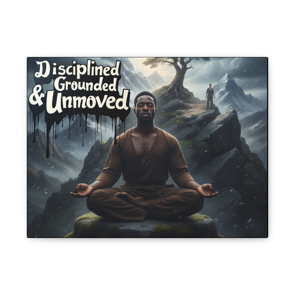 Disciplined, Grounded & Unmoved Canvas Wall Art — Meditation Motivational Print