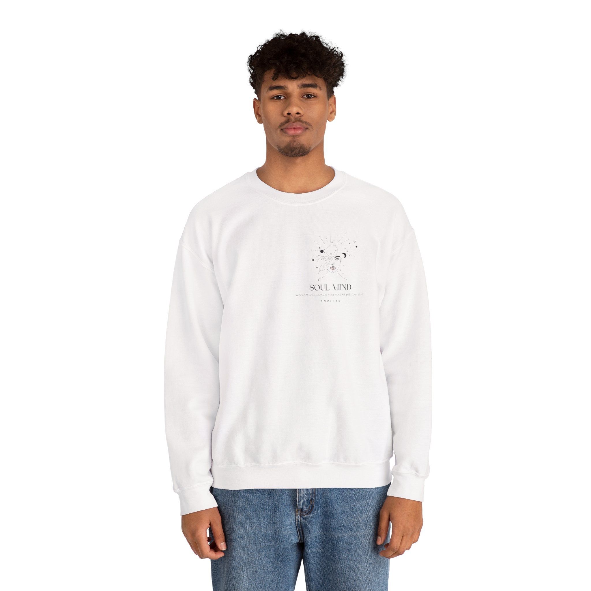 Be Uplifted Back Graphic Crewneck Sweatshirt | Soli Mind Front Logo