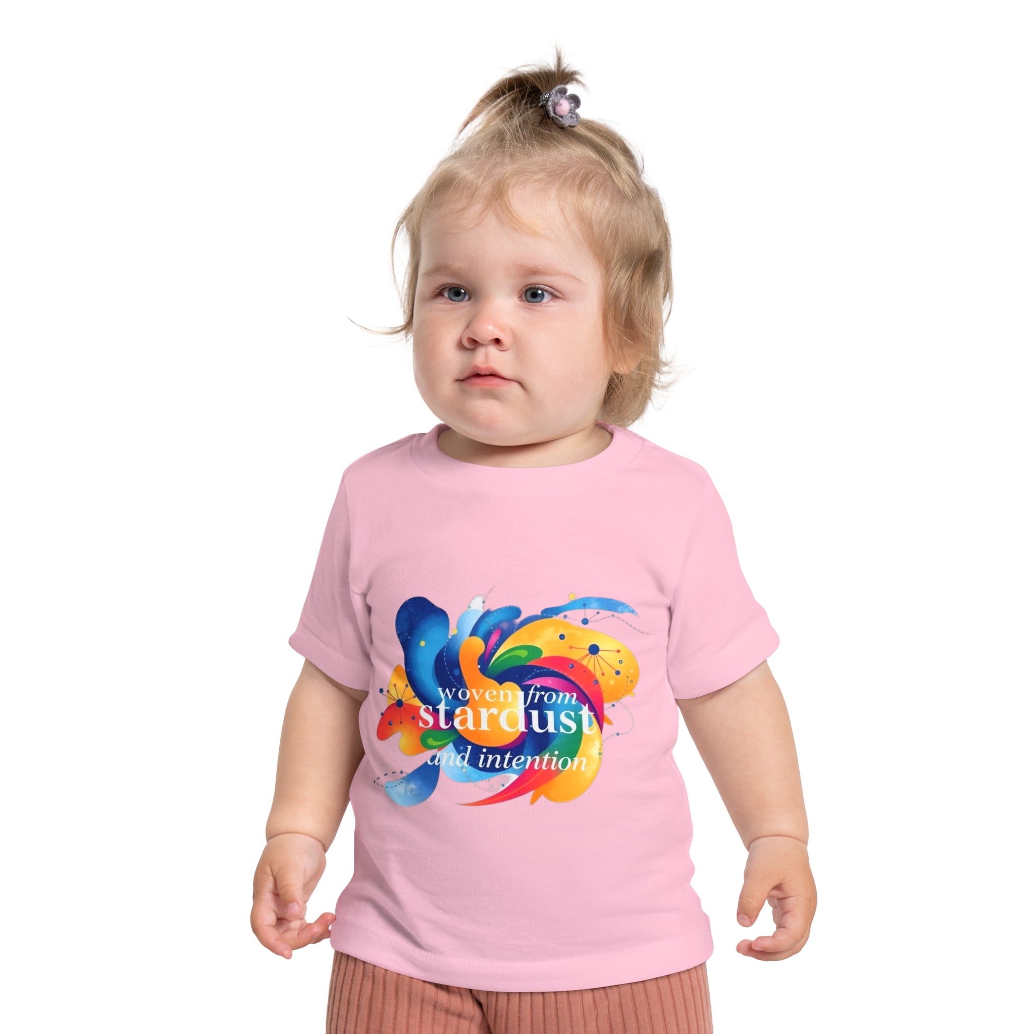 Baby T-Shirt — "Woven from Stardust and Intention" Colorful Cosmic Graphic