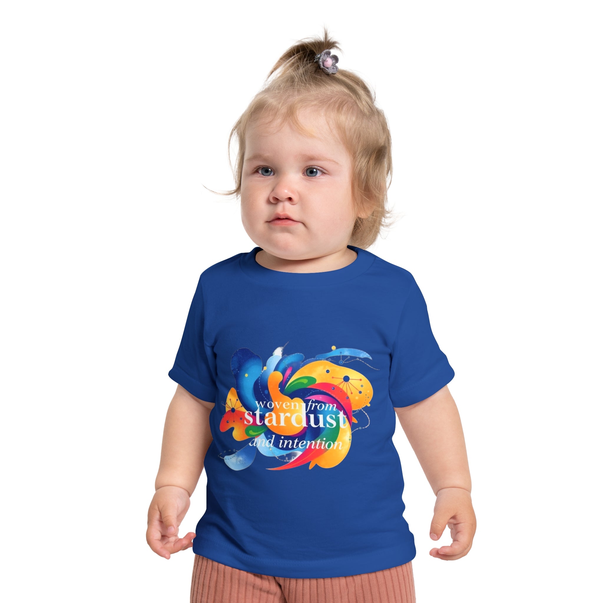 Baby T-Shirt — "Woven from Stardust and Intention" Colorful Cosmic Graphic