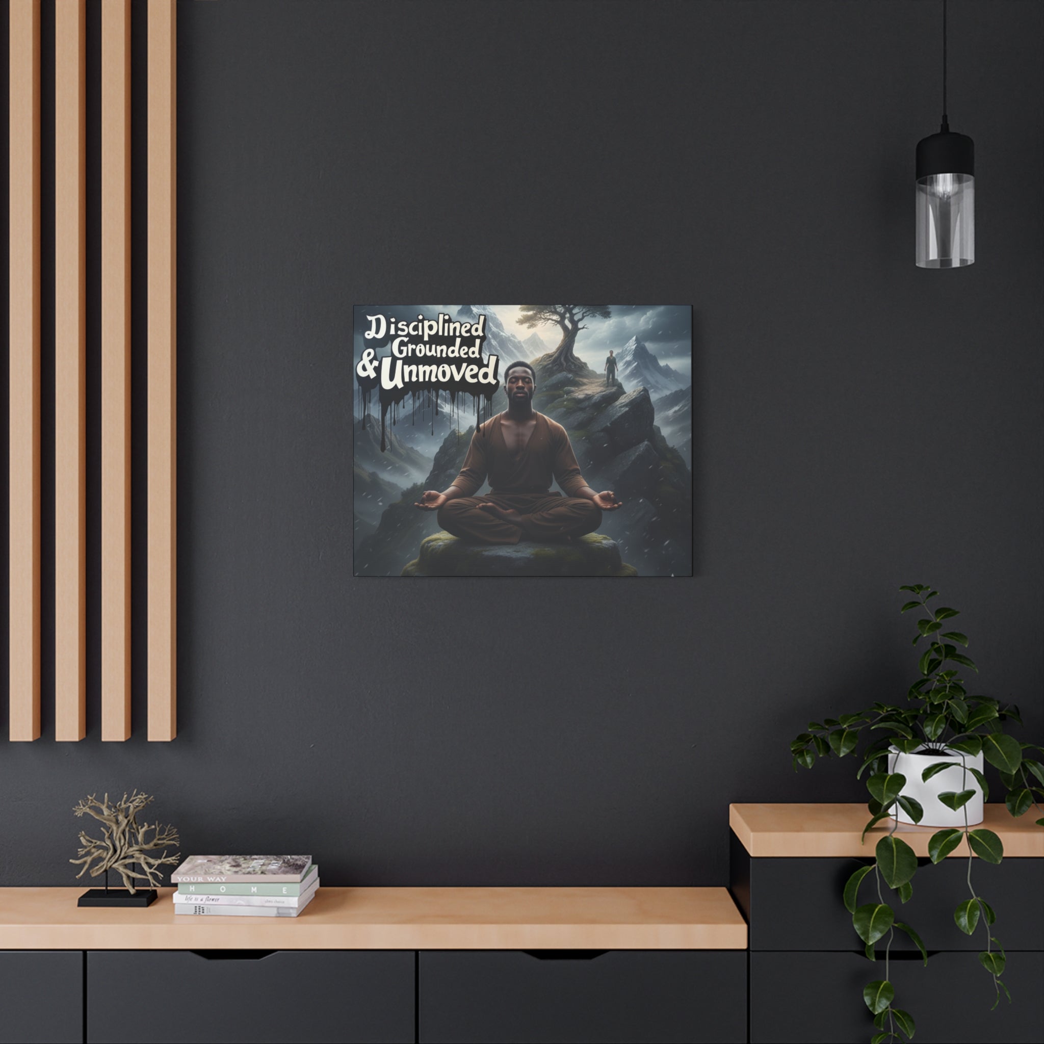 Disciplined, Grounded & Unmoved Canvas Wall Art — Meditation Motivational Print