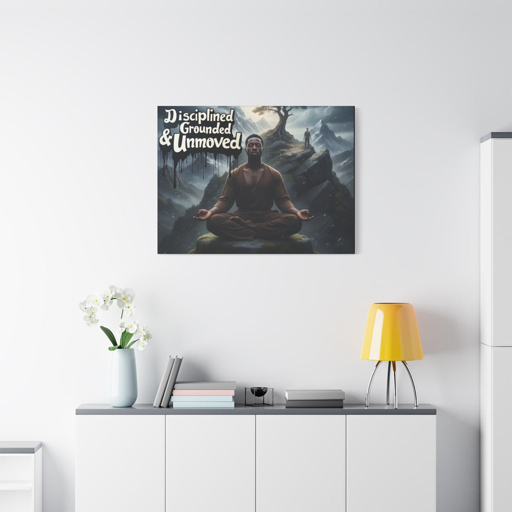 Disciplined, Grounded & Unmoved Canvas Wall Art — Meditation Motivational Print
