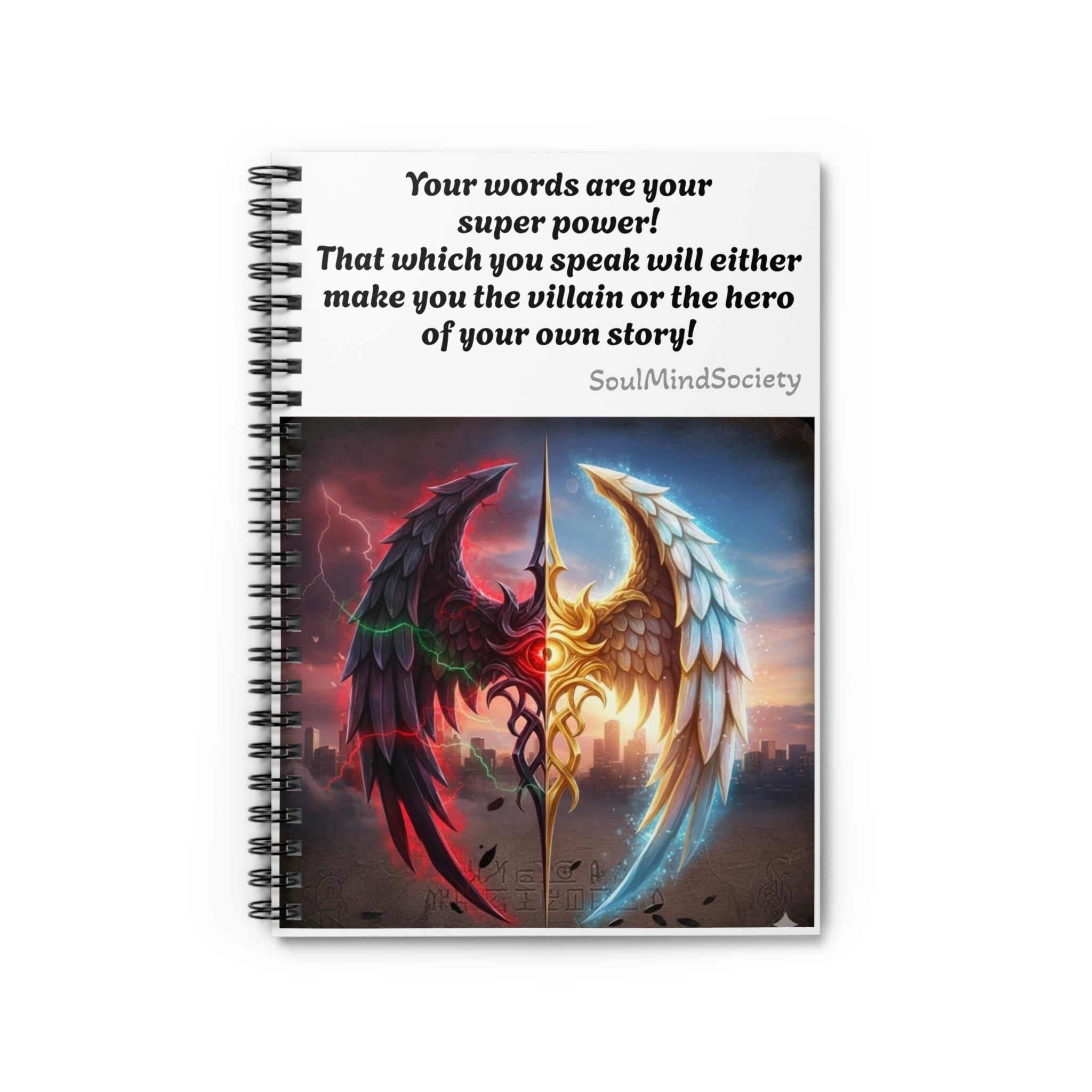 Angel and Demon Wings notebook | Spiral Ruled Notebook, Inspirational Quote