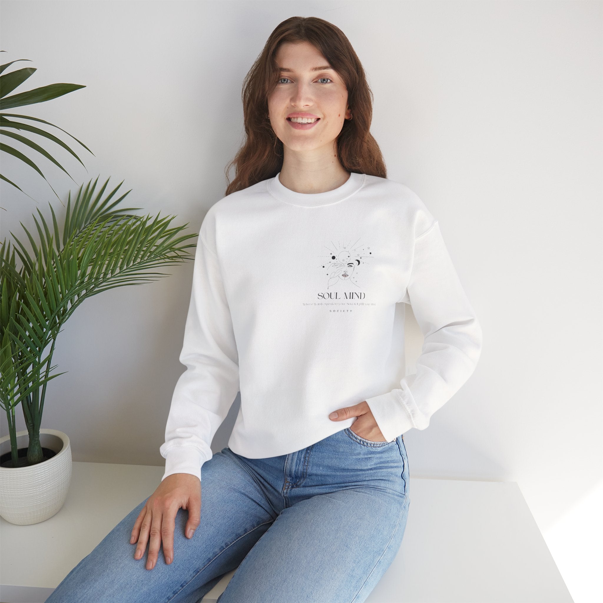 Be Uplifted Back Graphic Crewneck Sweatshirt | Soli Mind Front Logo